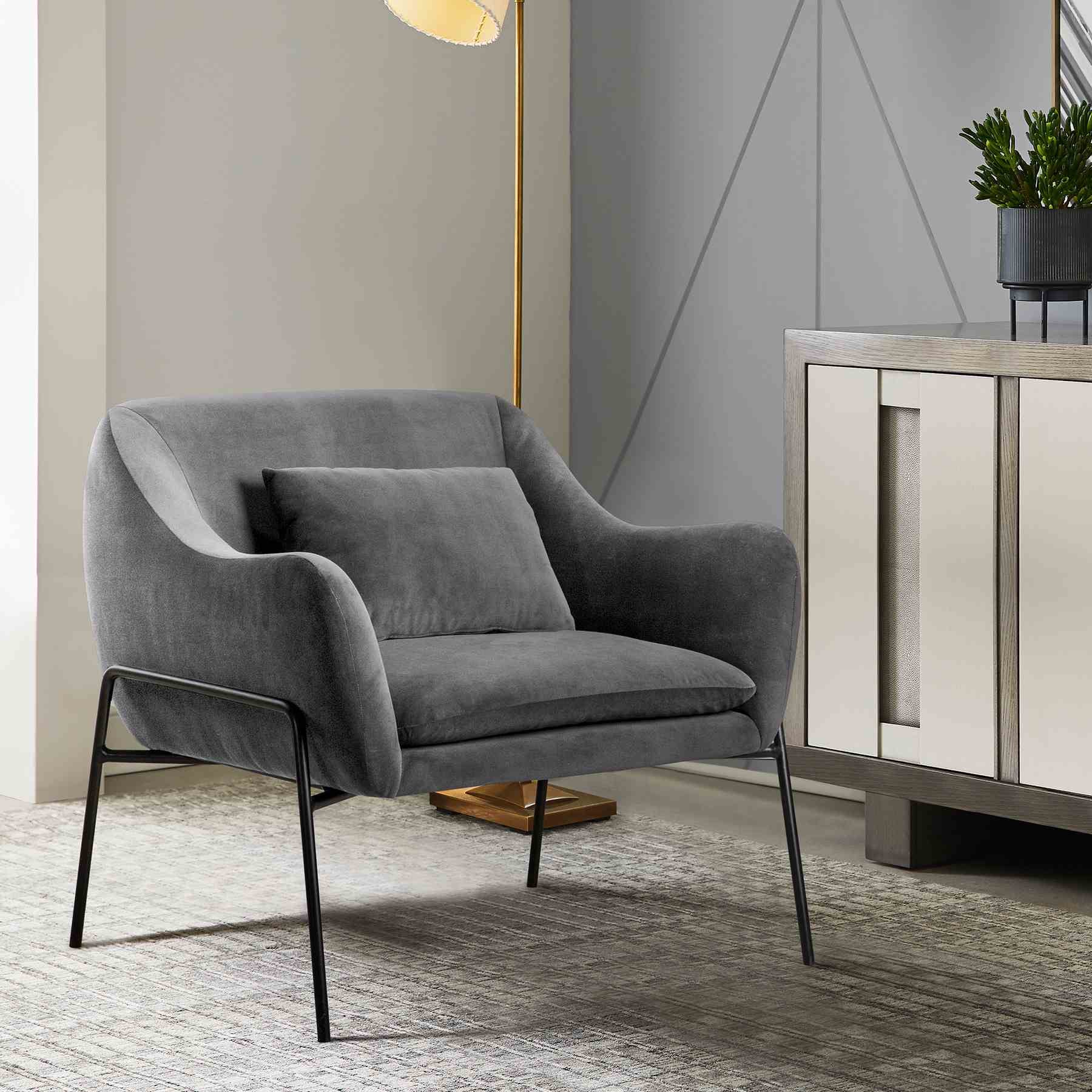 Karen Gray Velvet Modern Accent Chair - Image 8