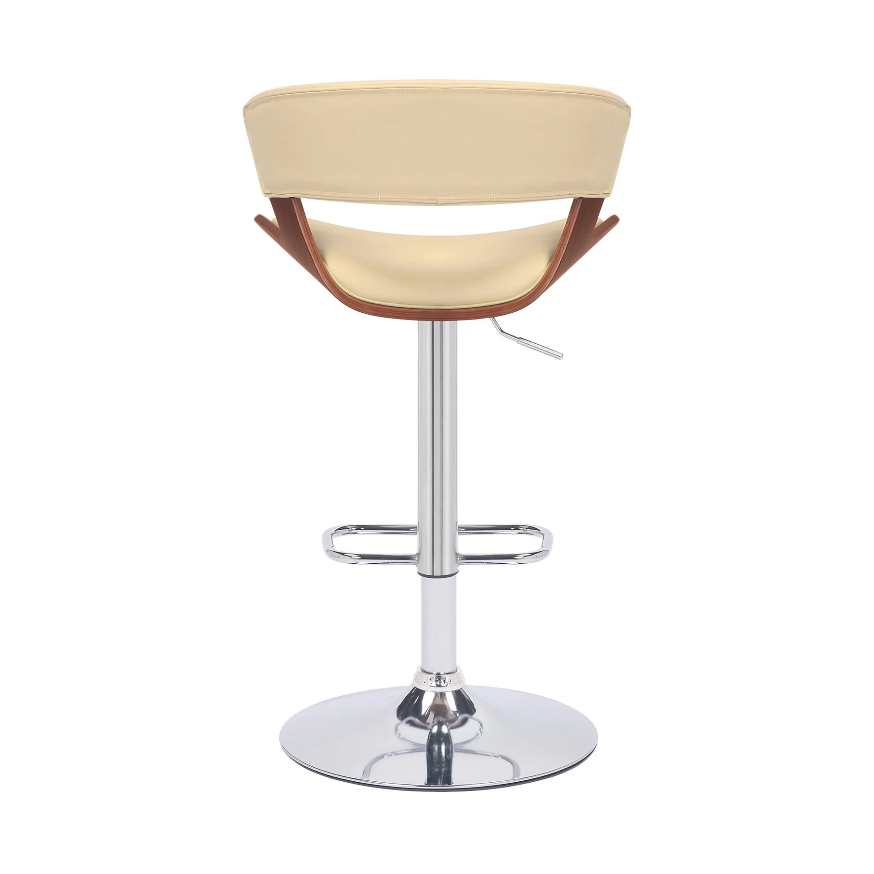 Karine Adjustable Swivel Cream Faux Leather and Walnut Wood Bar Stool with Chrome Base - Image 5