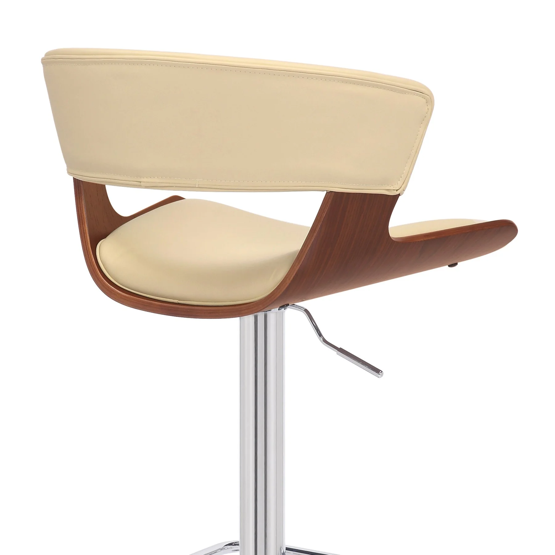 Karine Adjustable Swivel Cream Faux Leather and Walnut Wood Bar Stool with Chrome Base - Image 7