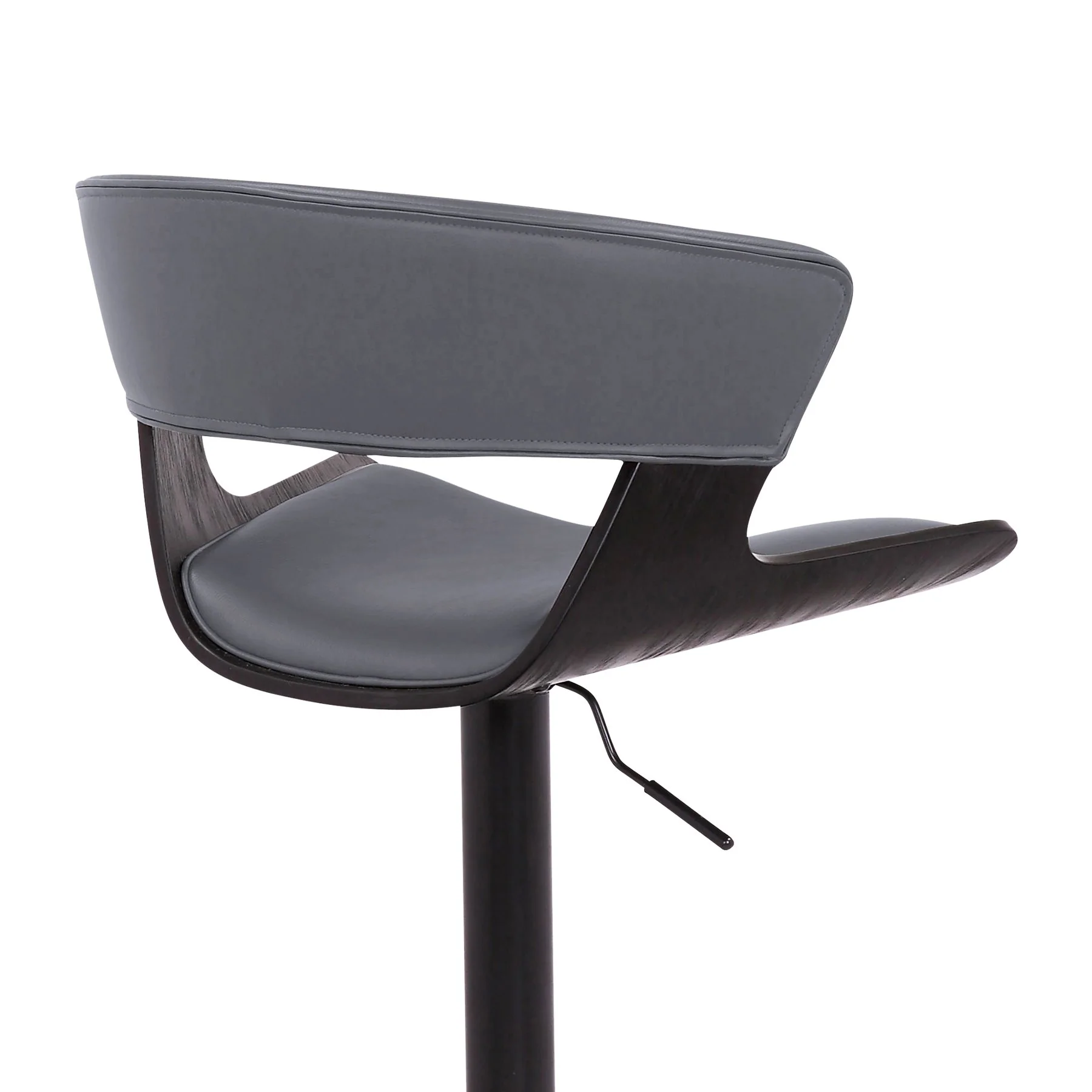 Karine Adjustable Swivel Gray Faux Leather and Black Wood Bar Stool with Black Base - Image 7