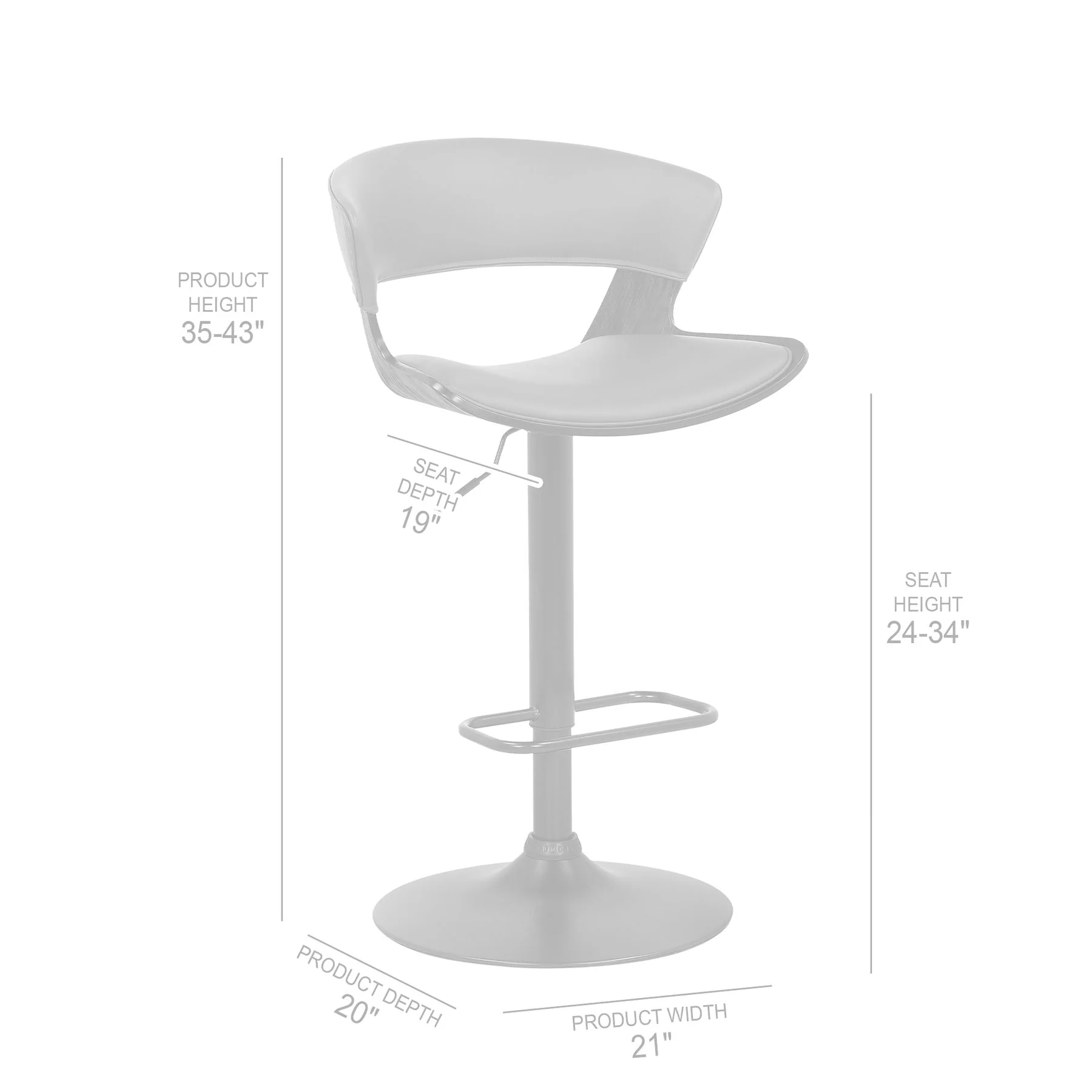 Karine Adjustable Swivel Gray Faux Leather and Black Wood Bar Stool with Black Base - Image 9