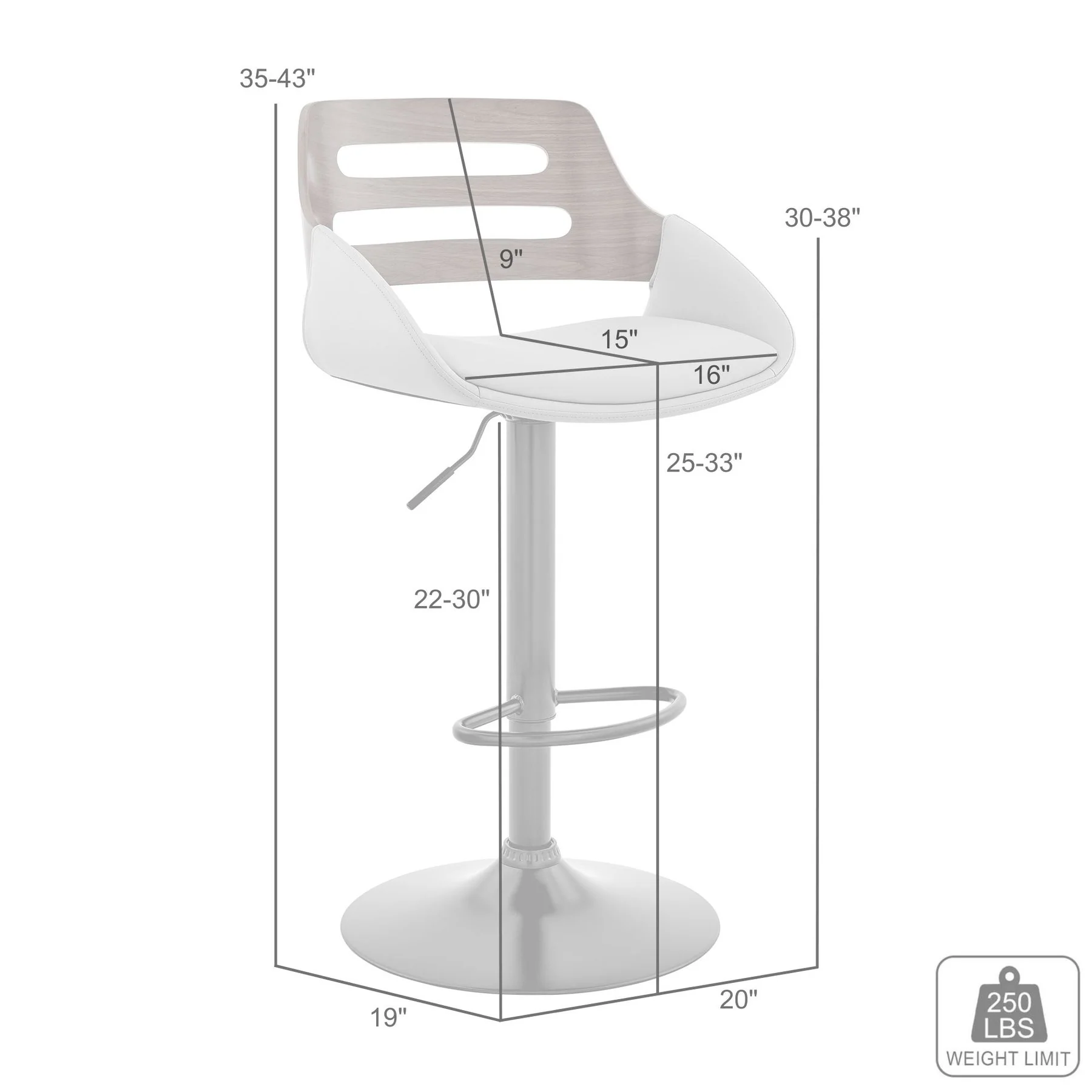 Karter Adjustable Cream Faux Leather and Walnut Wood Bar Stool with Chrome Base - Image 9
