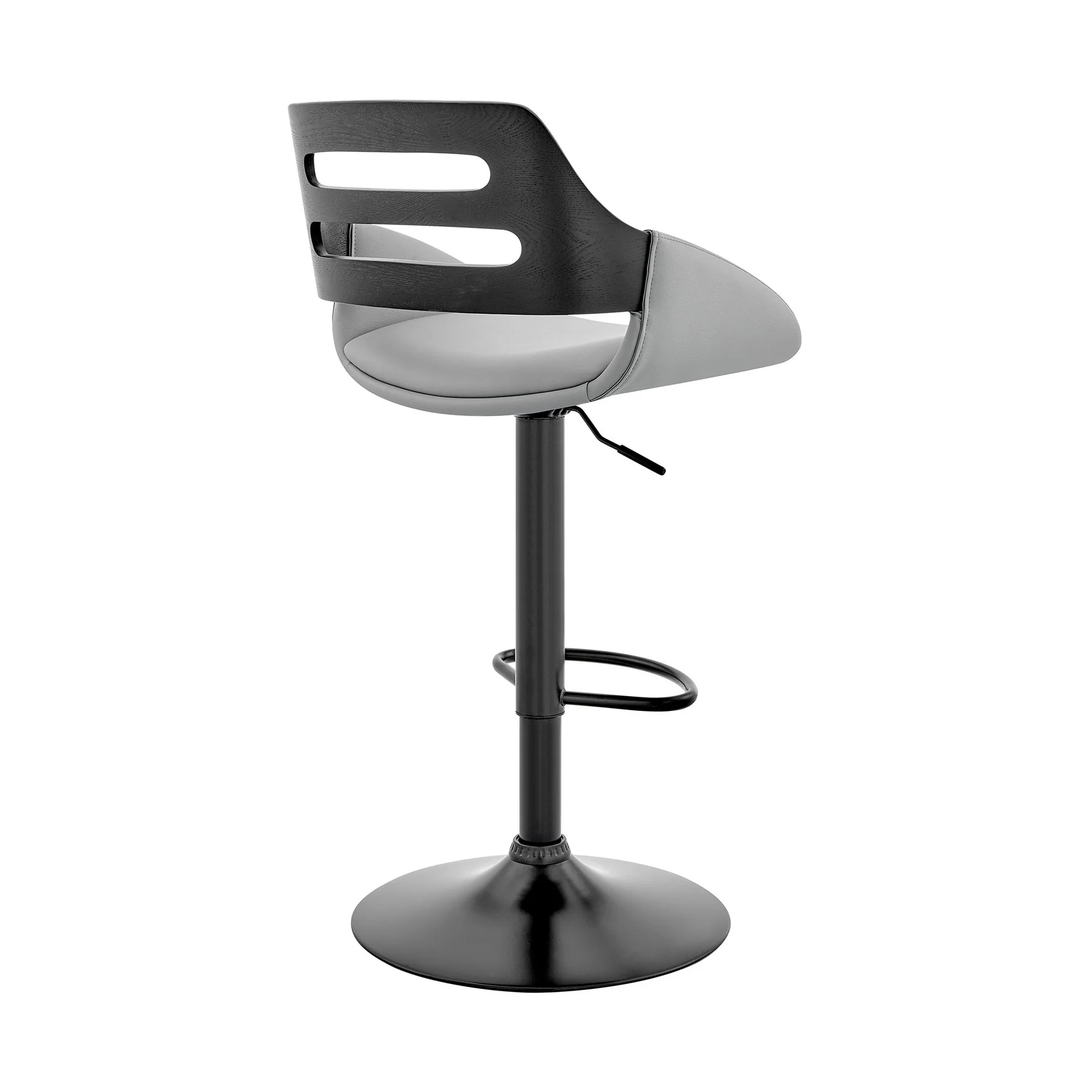 Karter Adjustable Gray Faux Leather and Black Wood Bar Stool with Black Base - Image 4