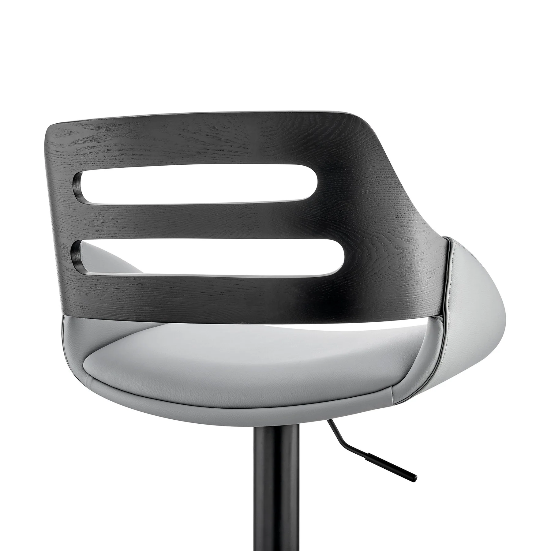 Karter Adjustable Gray Faux Leather and Black Wood Bar Stool with Black Base - Image 7
