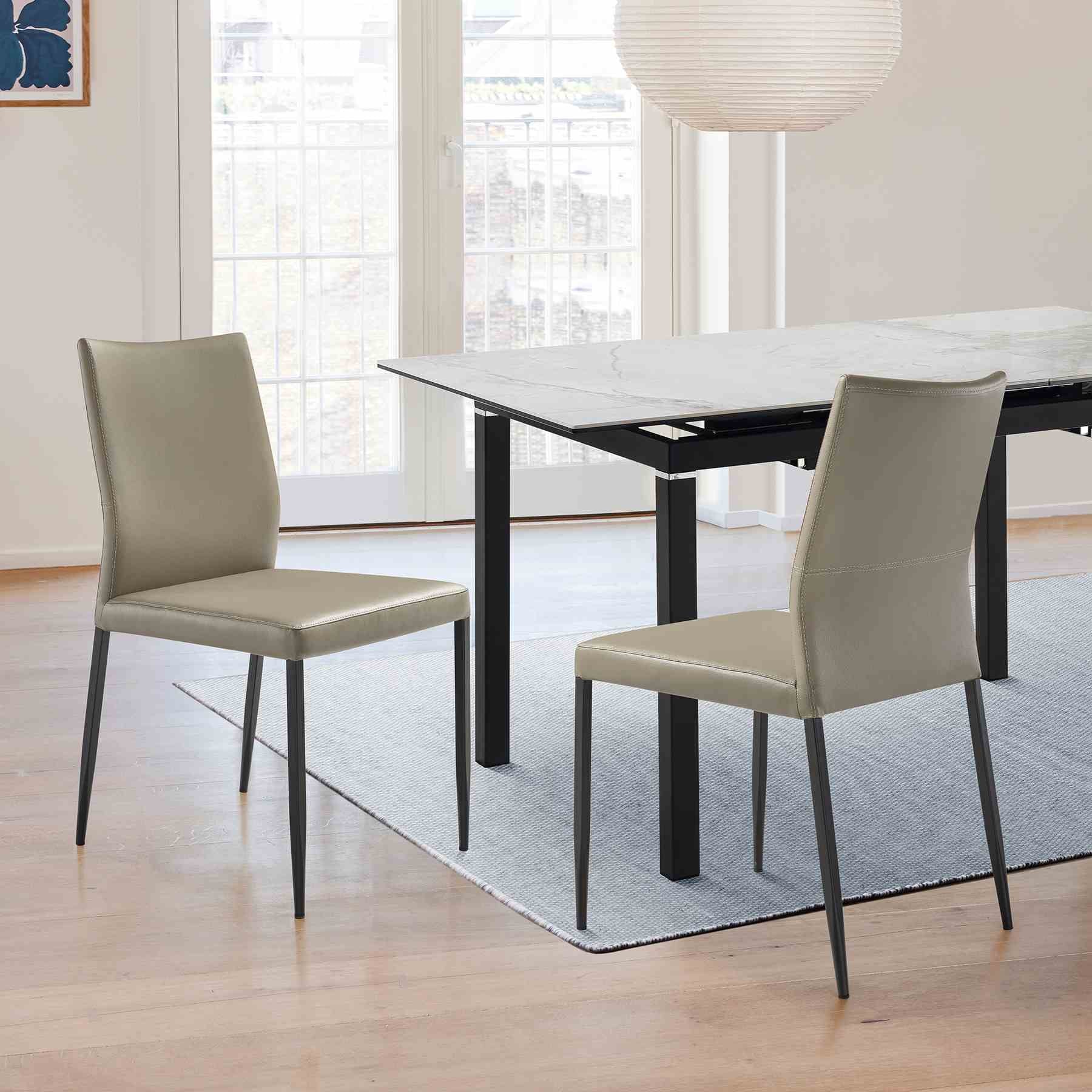 Kash Upholstered Dining Chair in Taupe Gray Faux Leather and Black Metal Legs - Set of 2 - Image 11