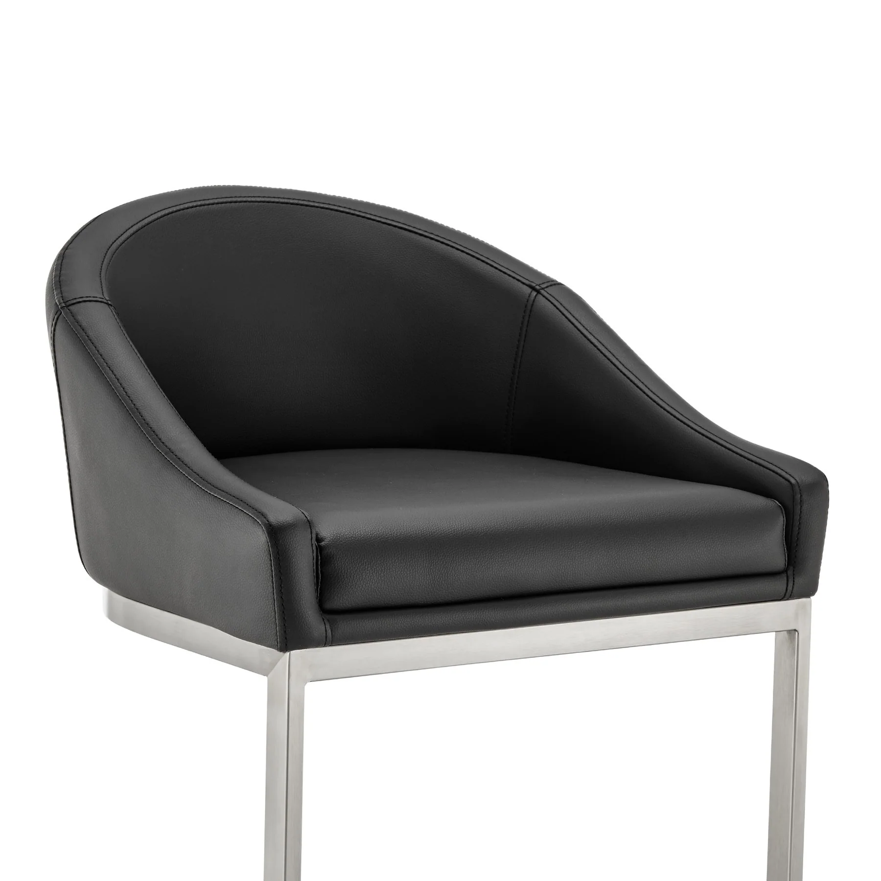 Katherine 26" Counter Stool in Brushed Stainless Steel with Black Faux Leather - Image 6