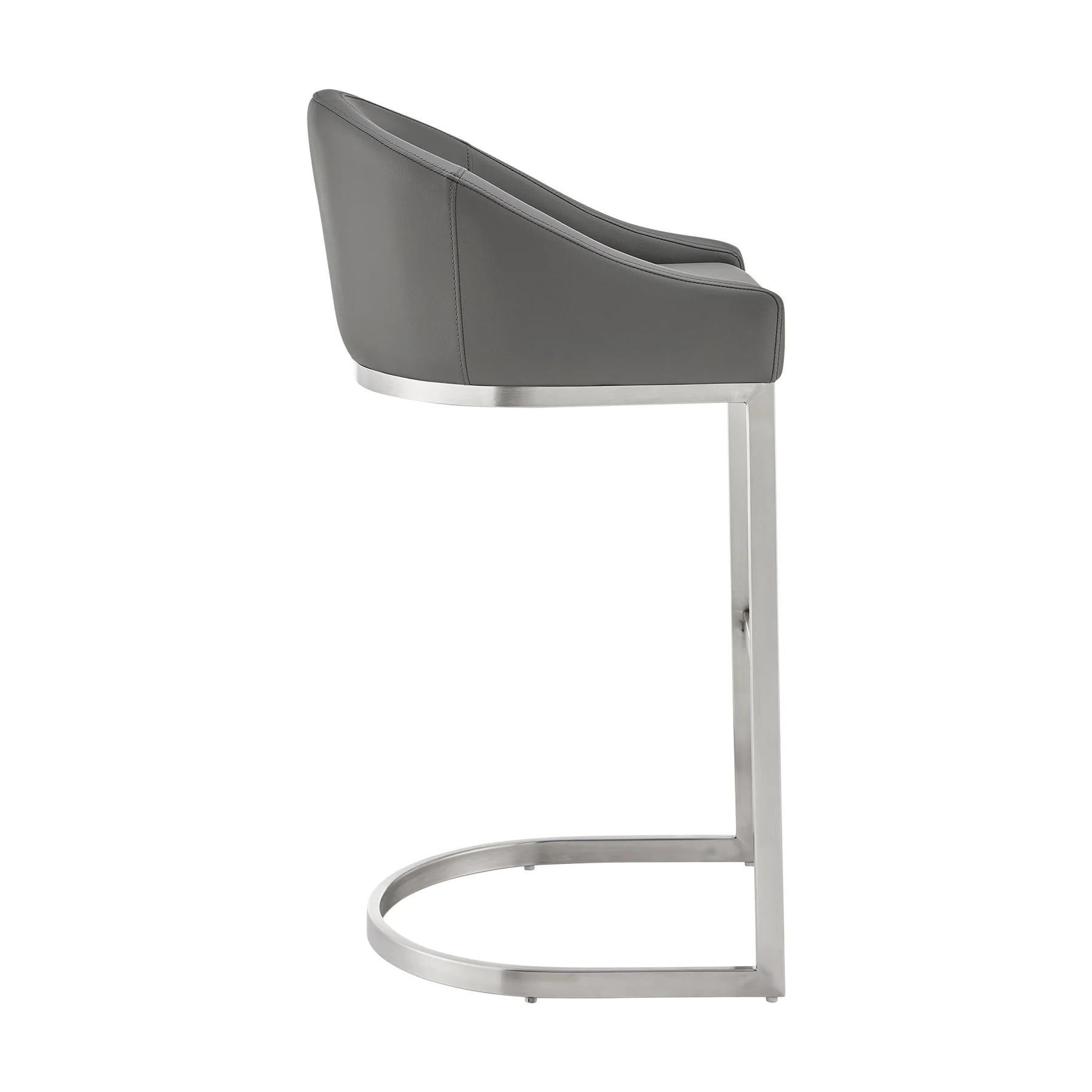 Katherine 26" Counter Stool in Brushed Stainless Steel with Gray Faux Leather - Image 3