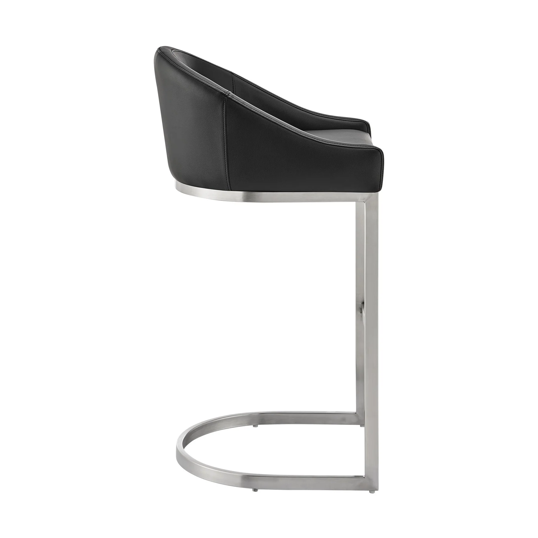Katherine 30" Bar Stool in Brushed Stainless Steel with Black Faux Leather - Image 3