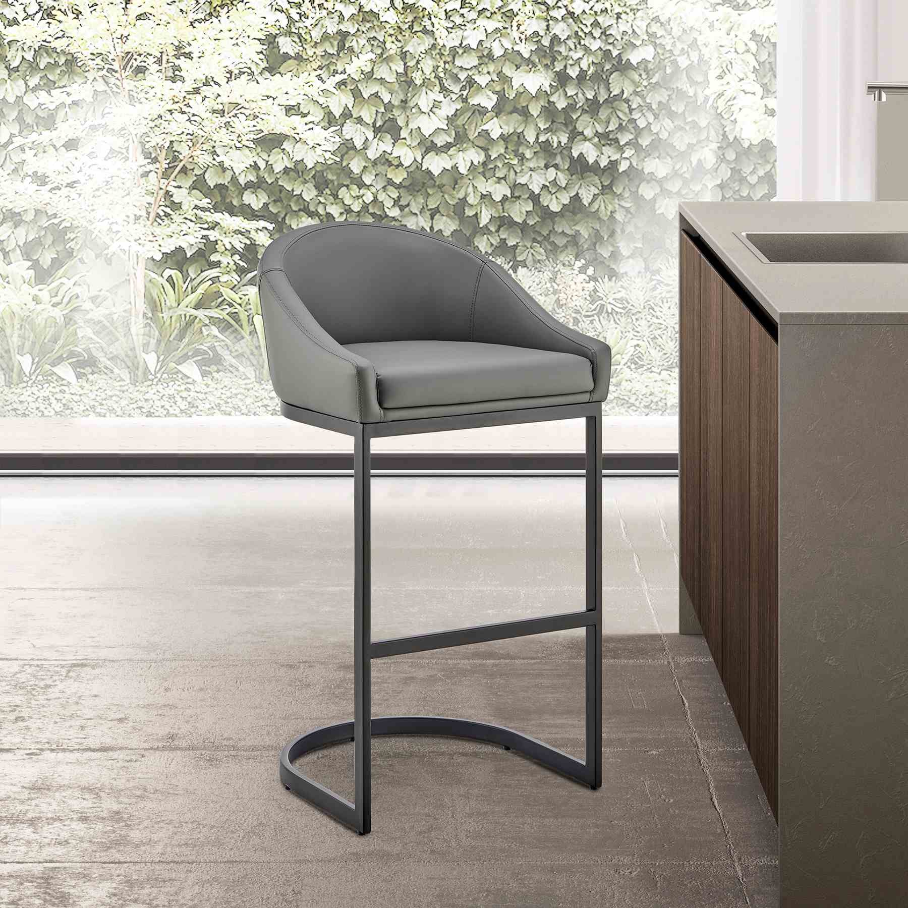 Katherine Bar Stool in Black Metal with Gray Faux Leather - Image 12