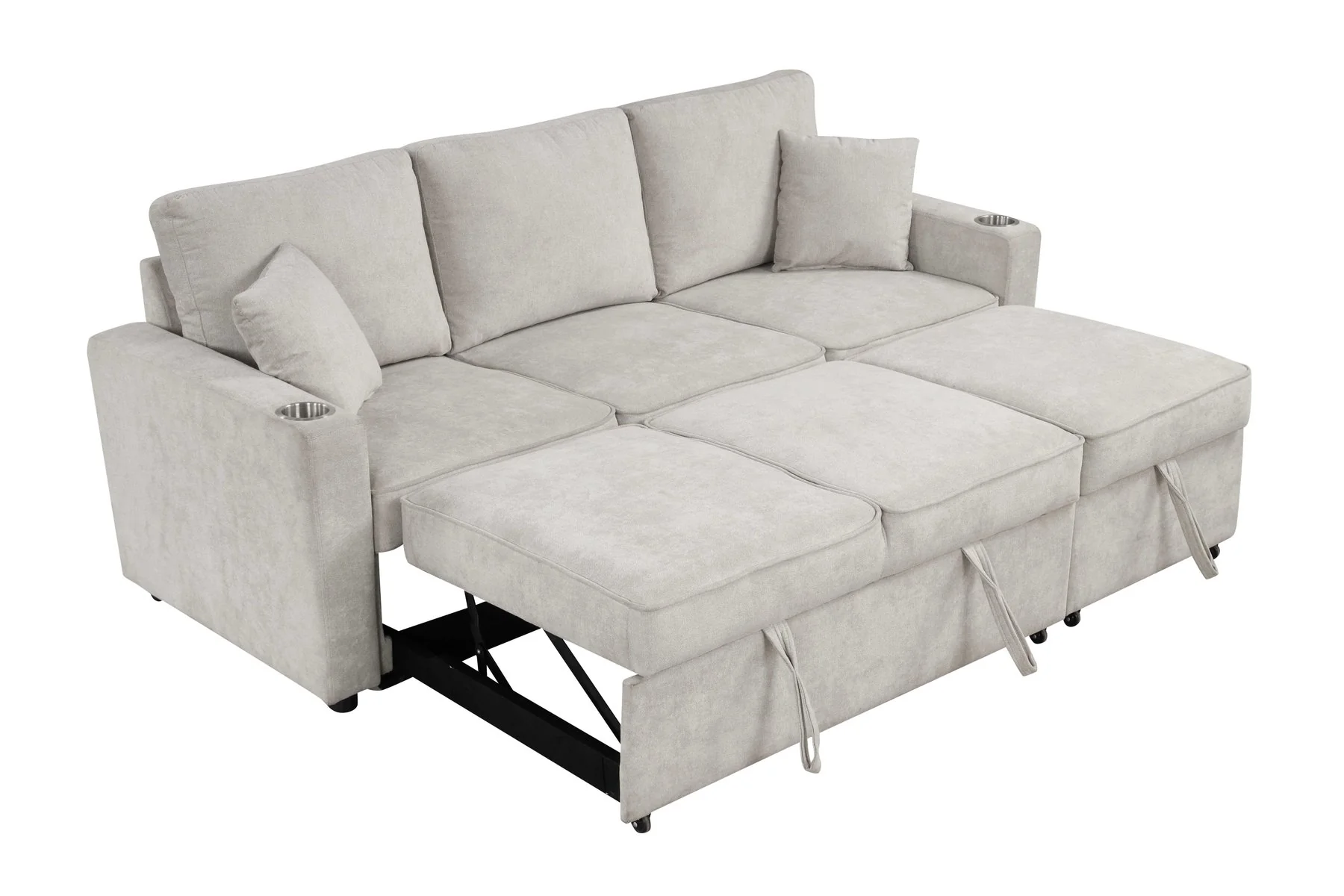 Kendal Sleeper Sofa Sectional w/ Cupholder, Beige - Image 9