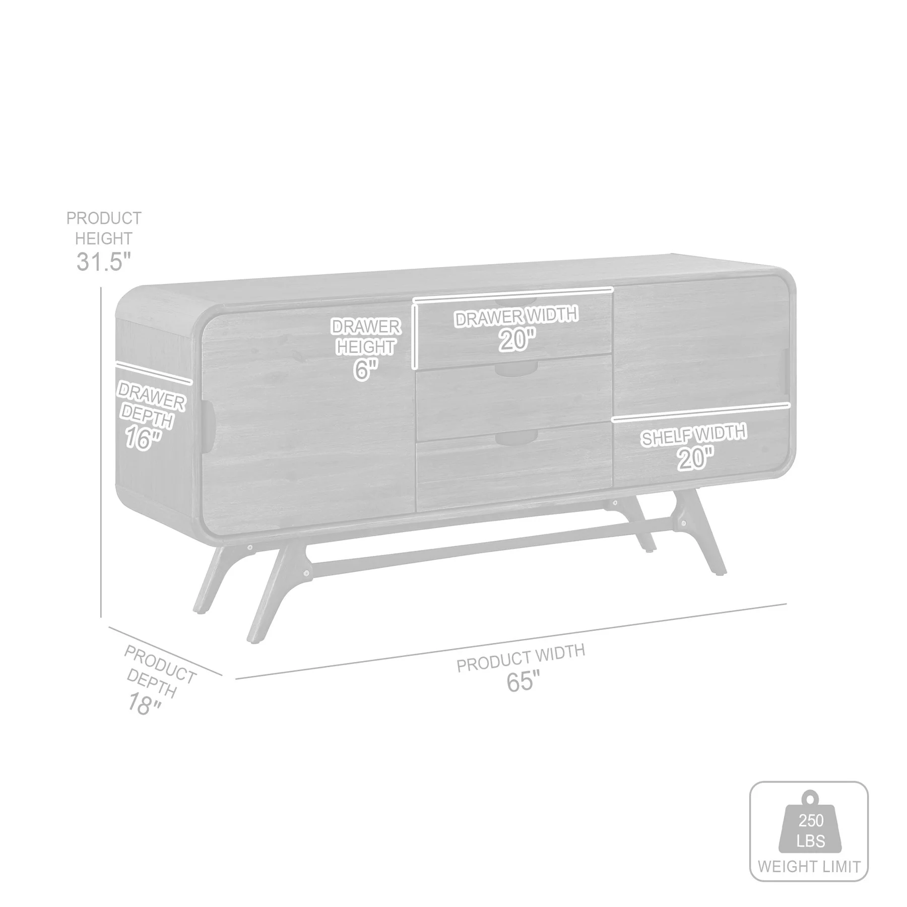 Kendra 3 Drawer Sideboard Buffet in Gray Acacia Wood - Image 7
