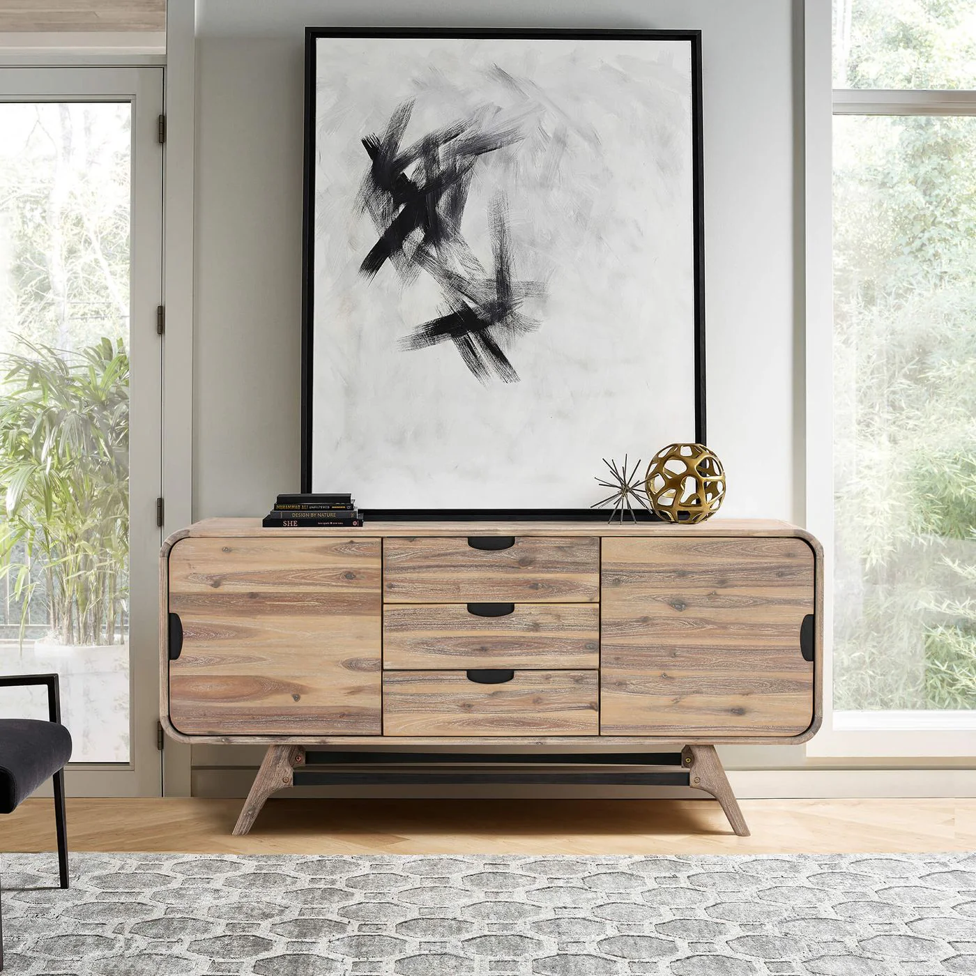Kendra 3 Drawer Sideboard Buffet in Gray Acacia Wood - Image 8