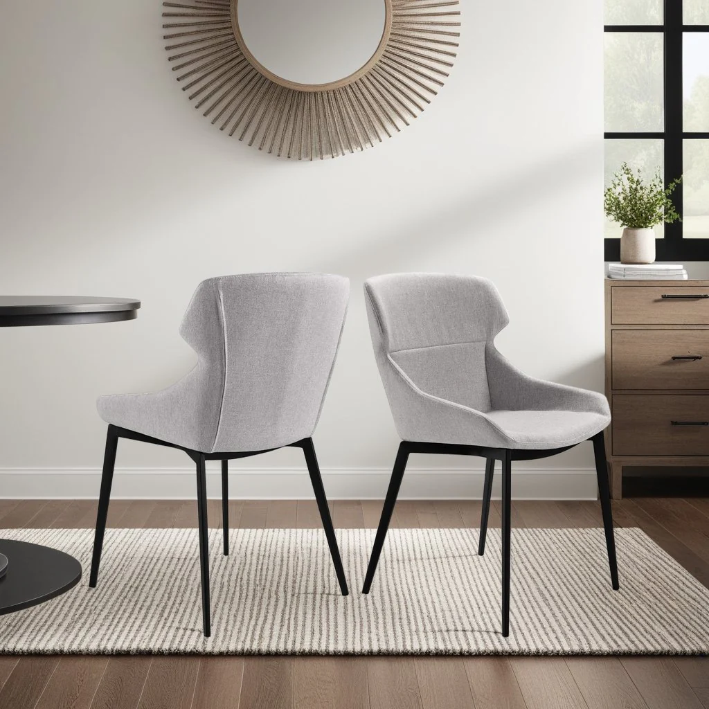 Kenna Modern Dining Chair in Matte Black Finish and Gray Fabric - Set of 2 - Image 10