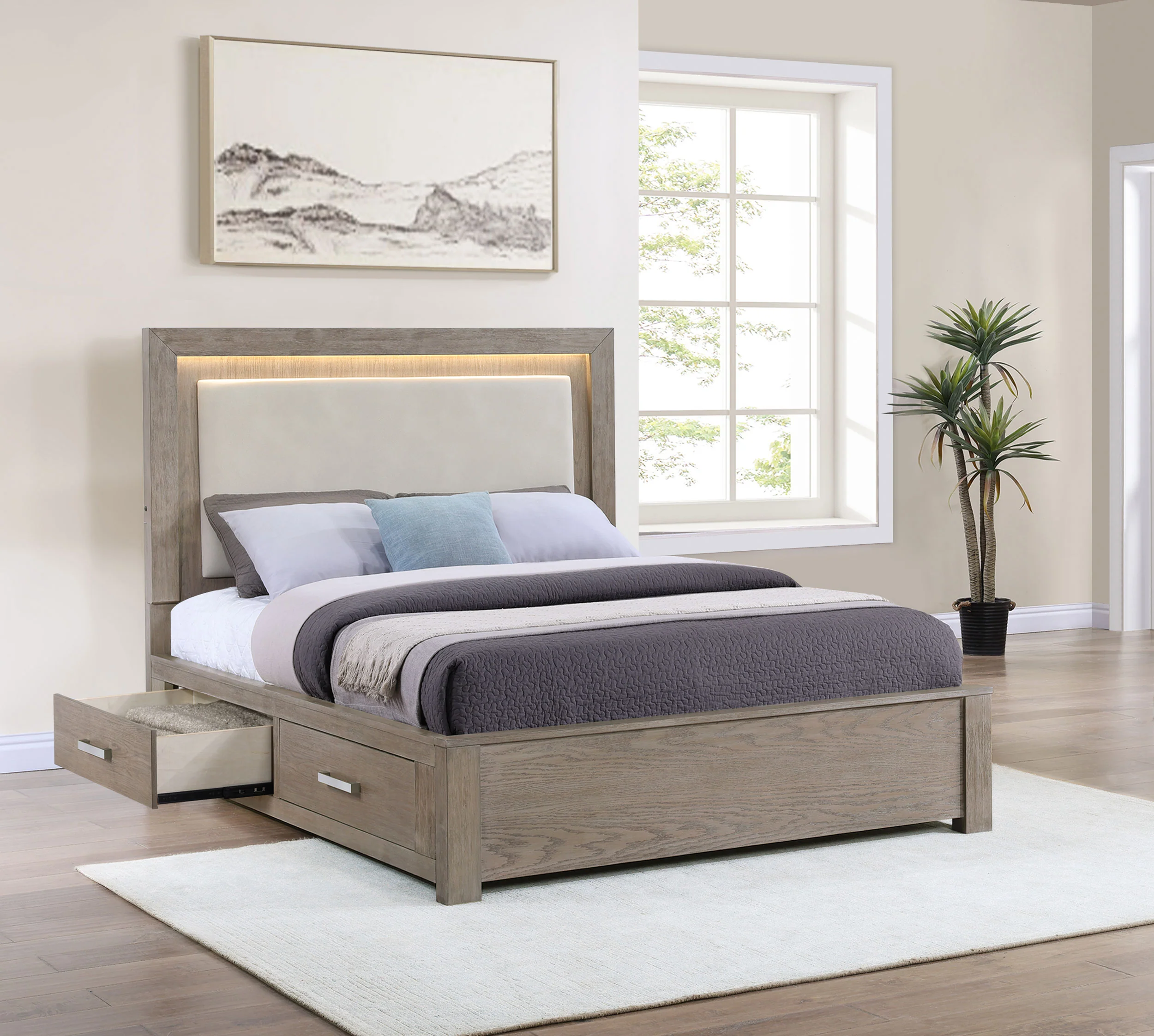 Kenora Panel Platform Storage Bed with LED Lighting - Image 33