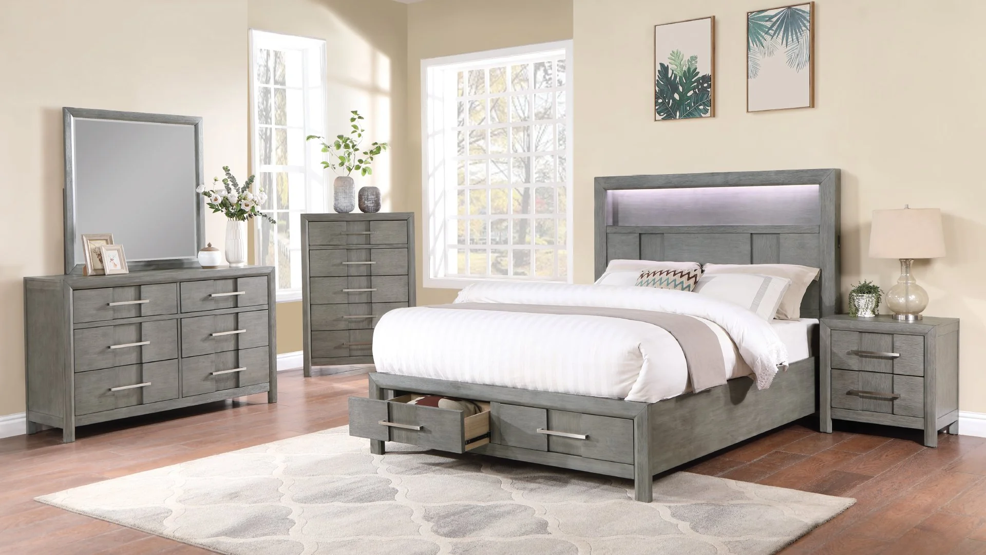 Kenzo Full 5 Pc Bedroom Set Gray - Image 2