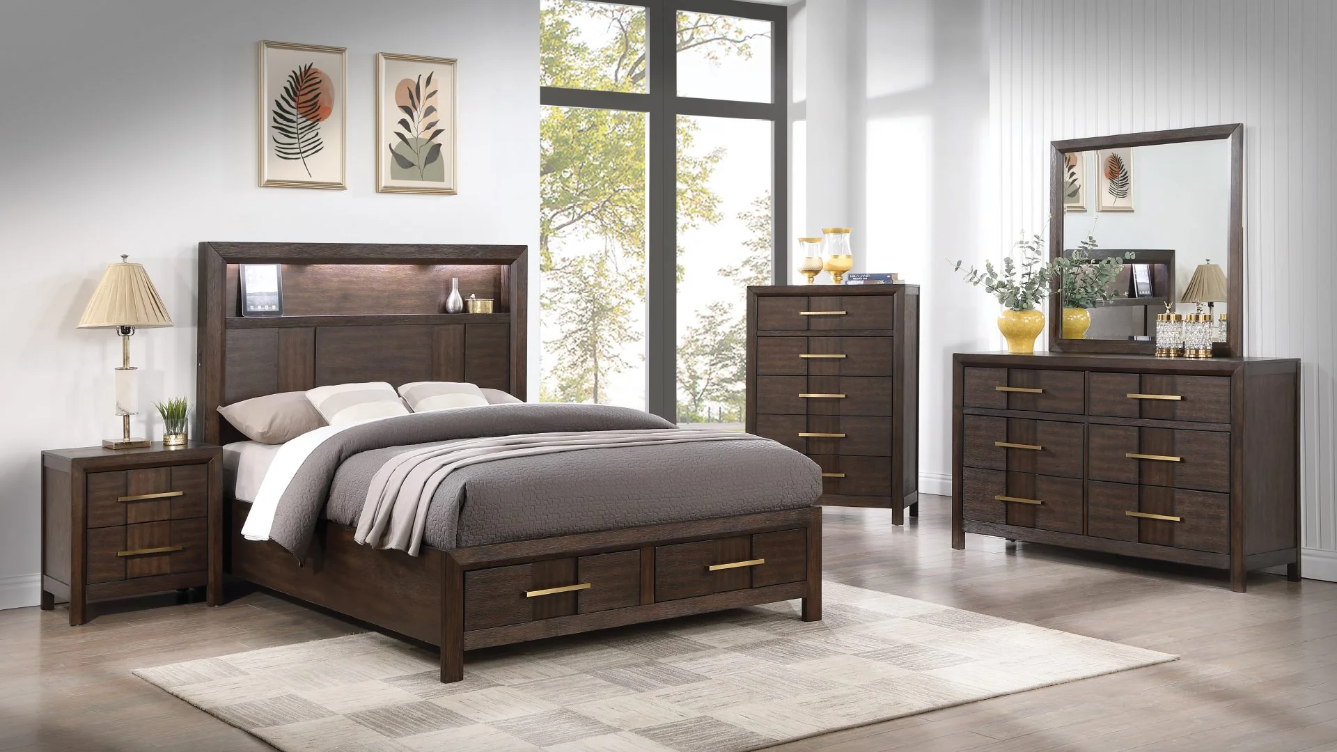 Kenzo Queen 5 Pc Bedroom Set Walnut - Image 2