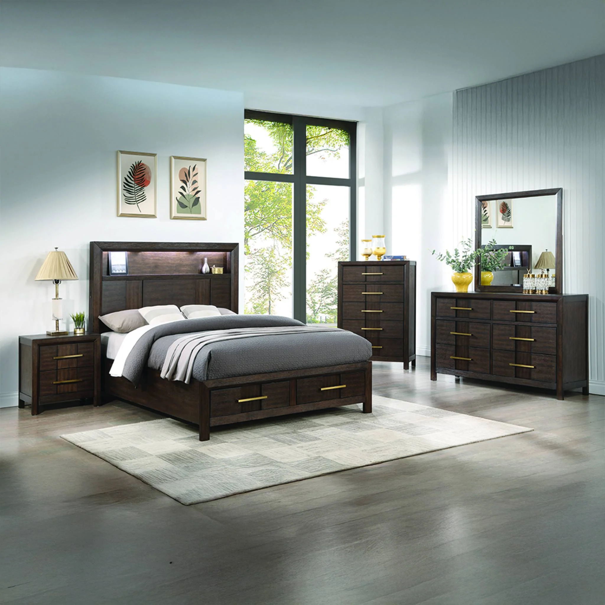 Kenzo Queen 5 Pc Bedroom Set Walnut - Image 22