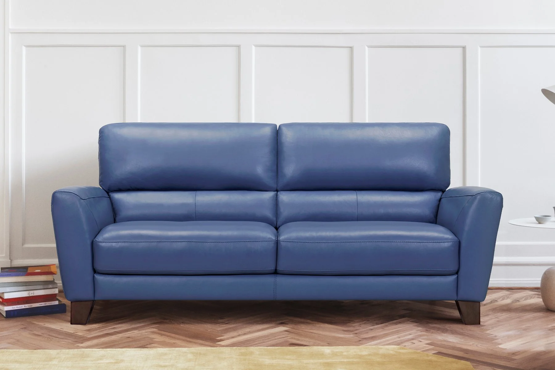 Kester 81" Square Arm Blue Genuine Leather Sofa - Image 8
