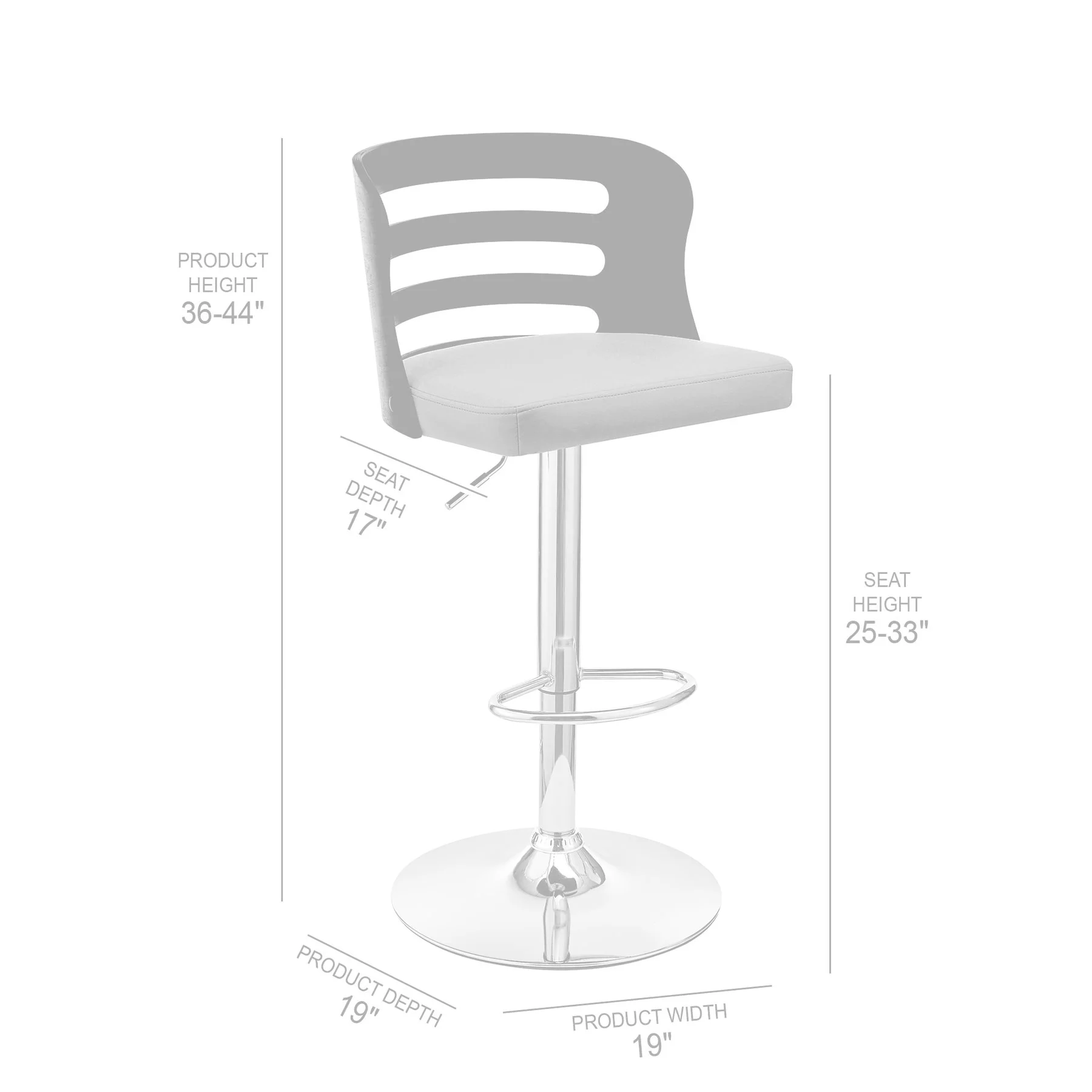 Khalia Adjustable Swivel Black Faux Leather and Walnut Wood Bar Stool with Chrome Base - Image 9