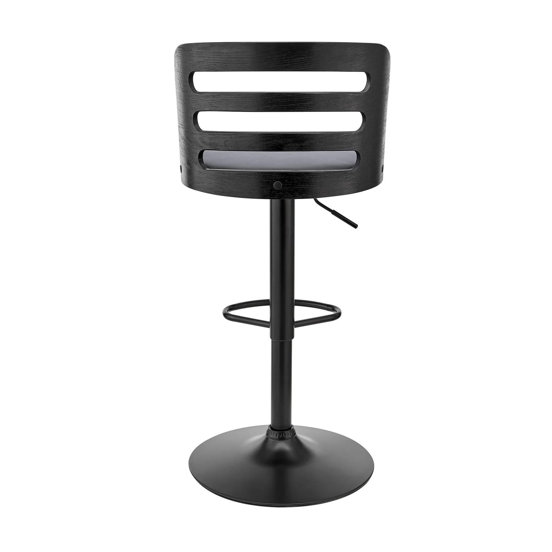 Khalia Adjustable Swivel Gray Faux Leather and Black Wood Bar Stool with Black Base - Image 5