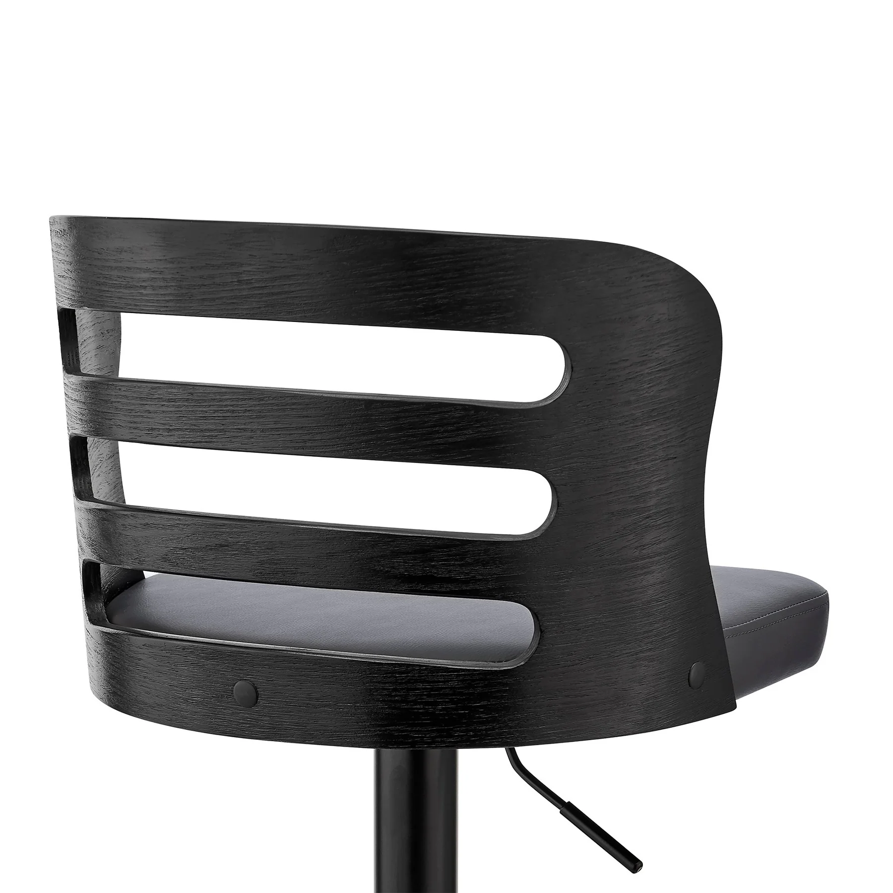 Khalia Adjustable Swivel Gray Faux Leather and Black Wood Bar Stool with Black Base - Image 7