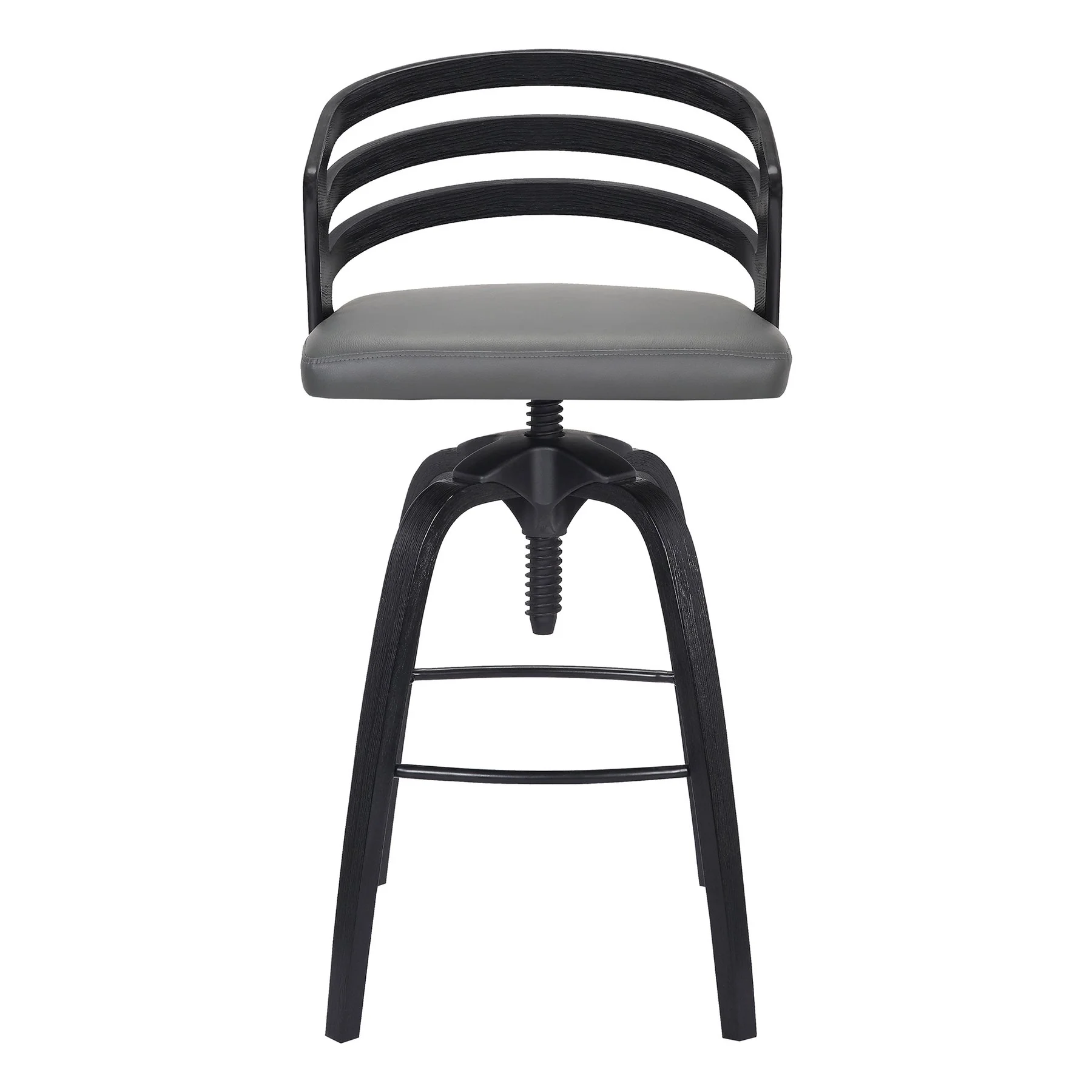 Kiara Contemporary Adjustable Barstool in Black Brushed Wood Finish and Gray Faux Leather - Image 2