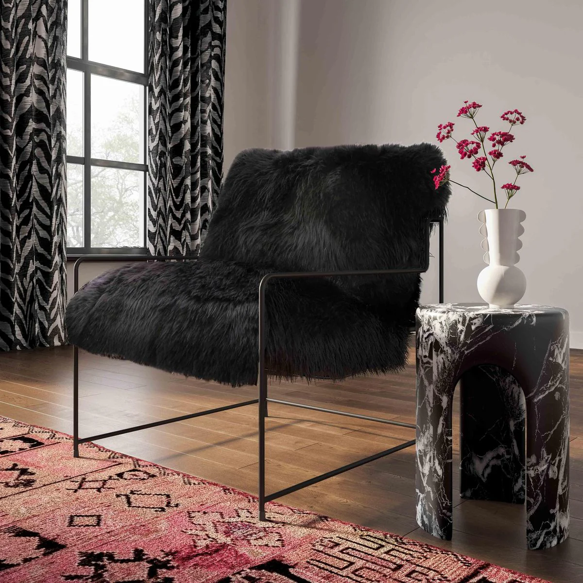 Kimi Black Genuine Sheepskin Chair - Image 2