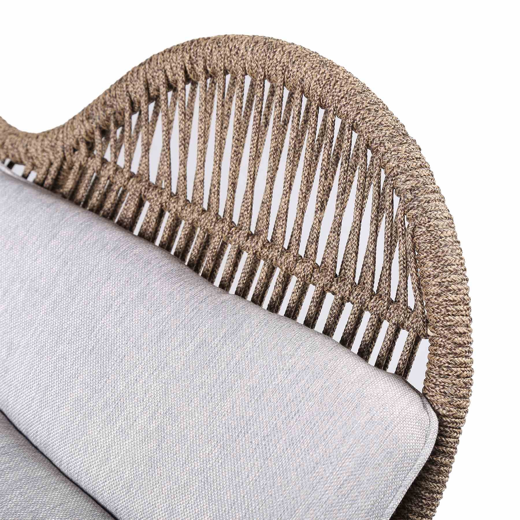 King Indoor Outdoor Lounge Chair in Dark Eucalyptus Wood with Truffle Rope and Gray Cushion - Image 5