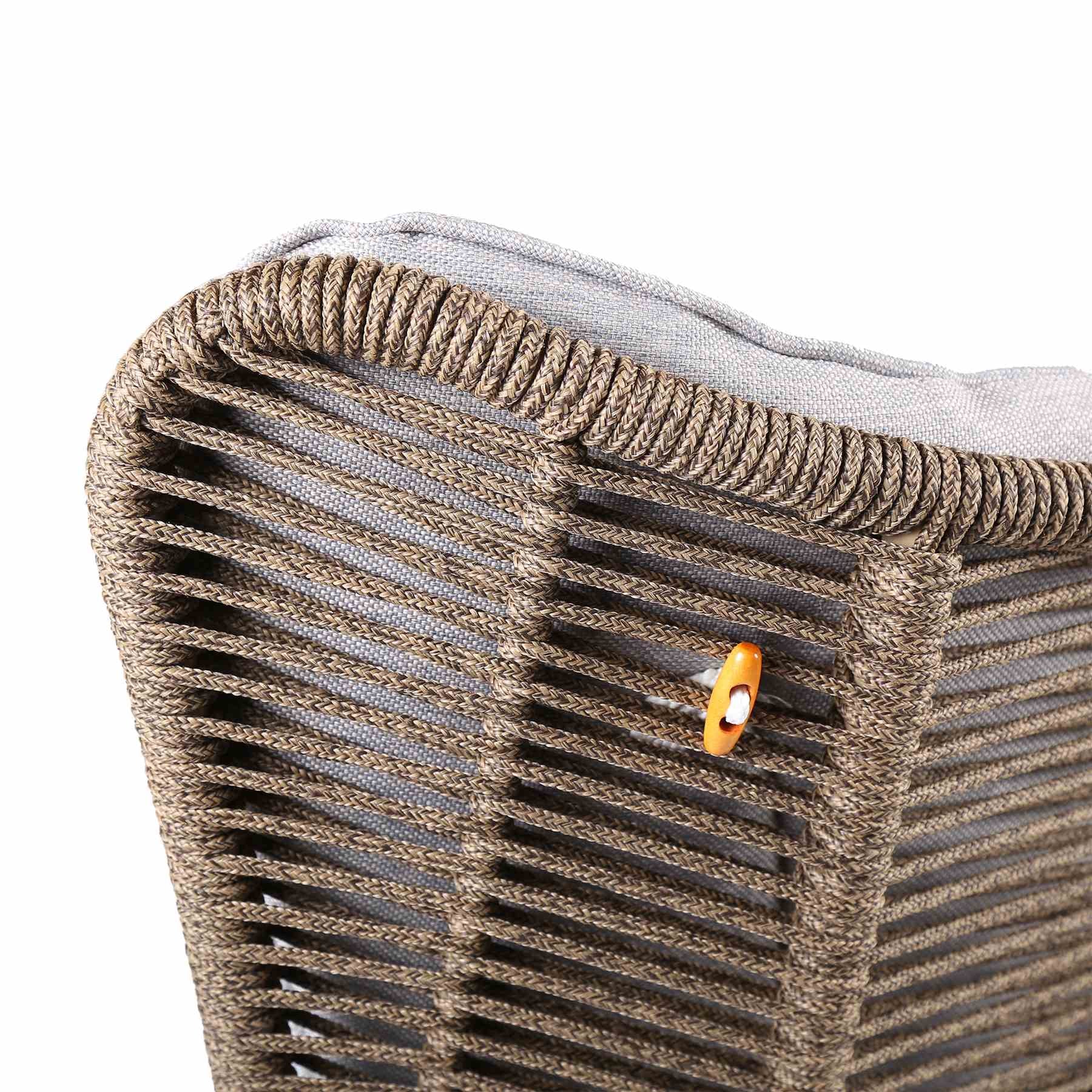 King Indoor Outdoor Lounge Chair in Dark Eucalyptus Wood with Truffle Rope and Gray Cushion - Image 6
