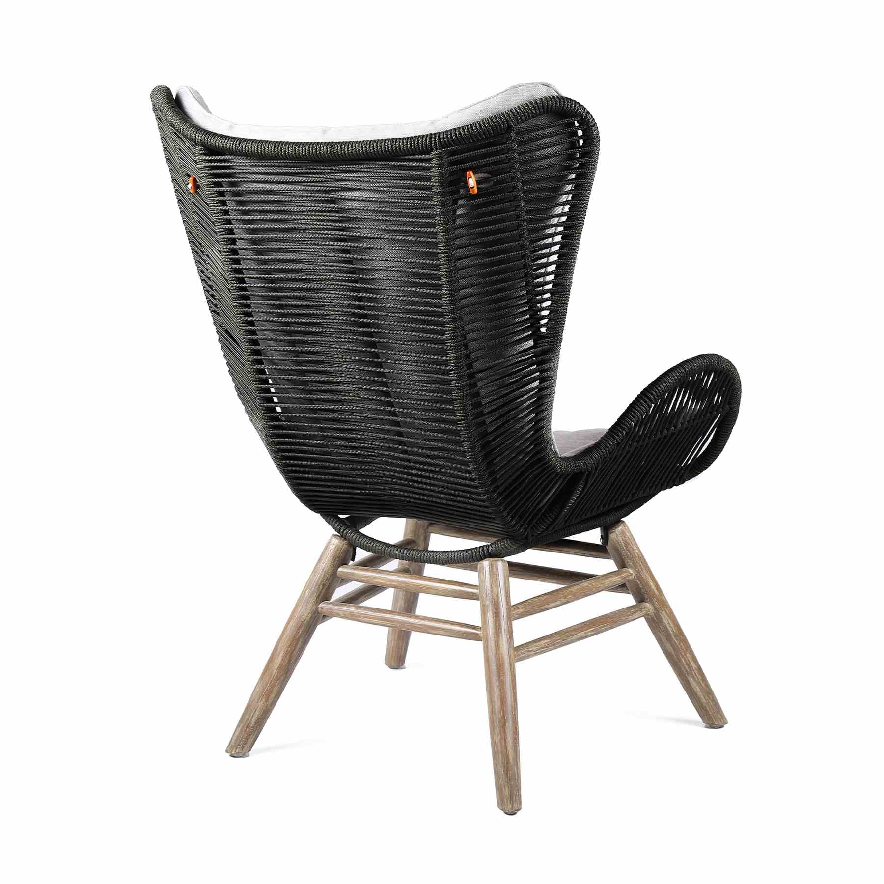 King Indoor Outdoor Lounge Chair in Light Eucalyptus Wood with Charcoal Rope and Gray Cushion - Image 3