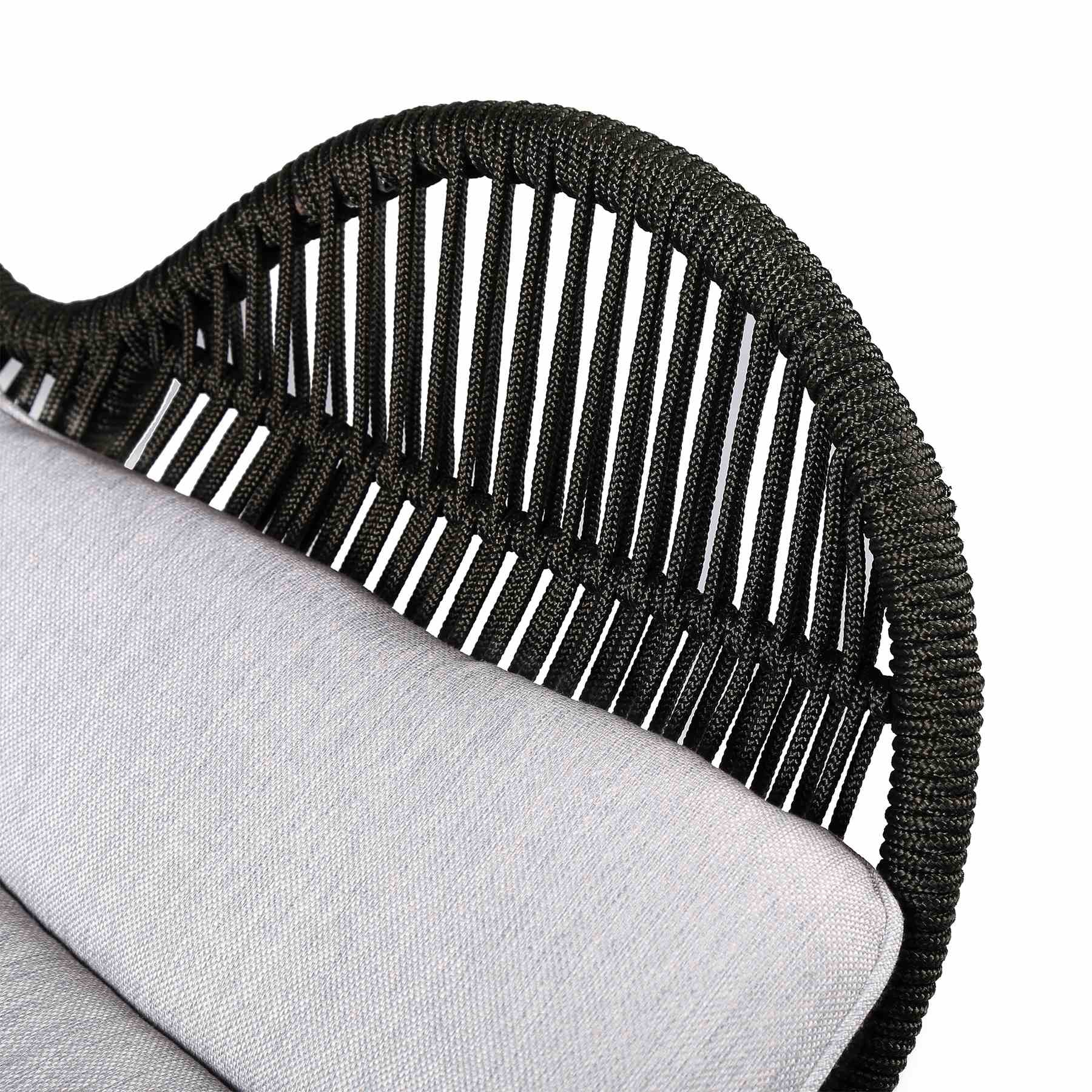 King Indoor Outdoor Lounge Chair in Light Eucalyptus Wood with Charcoal Rope and Gray Cushion - Image 5