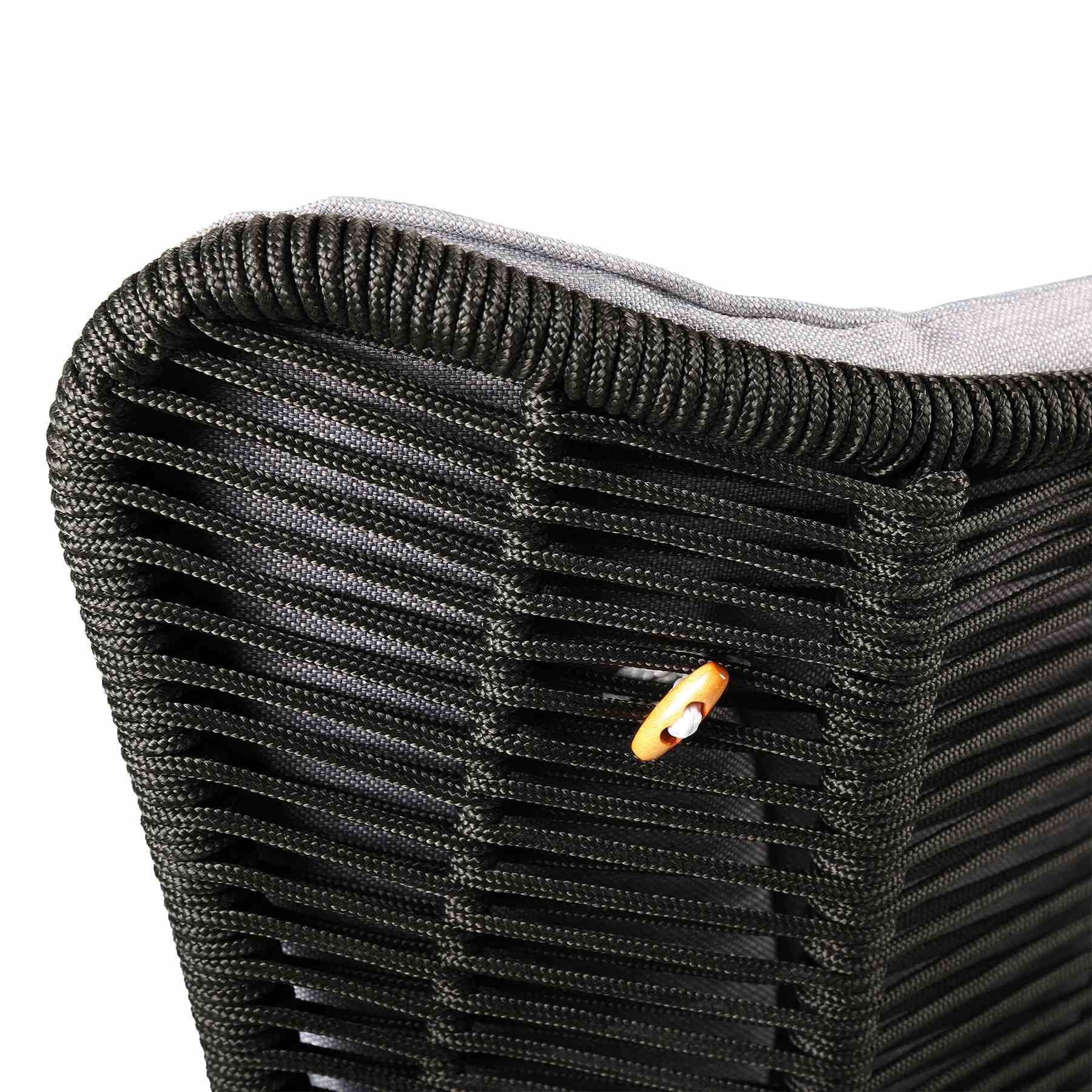 King Indoor Outdoor Lounge Chair in Light Eucalyptus Wood with Charcoal Rope and Gray Cushion - Image 6
