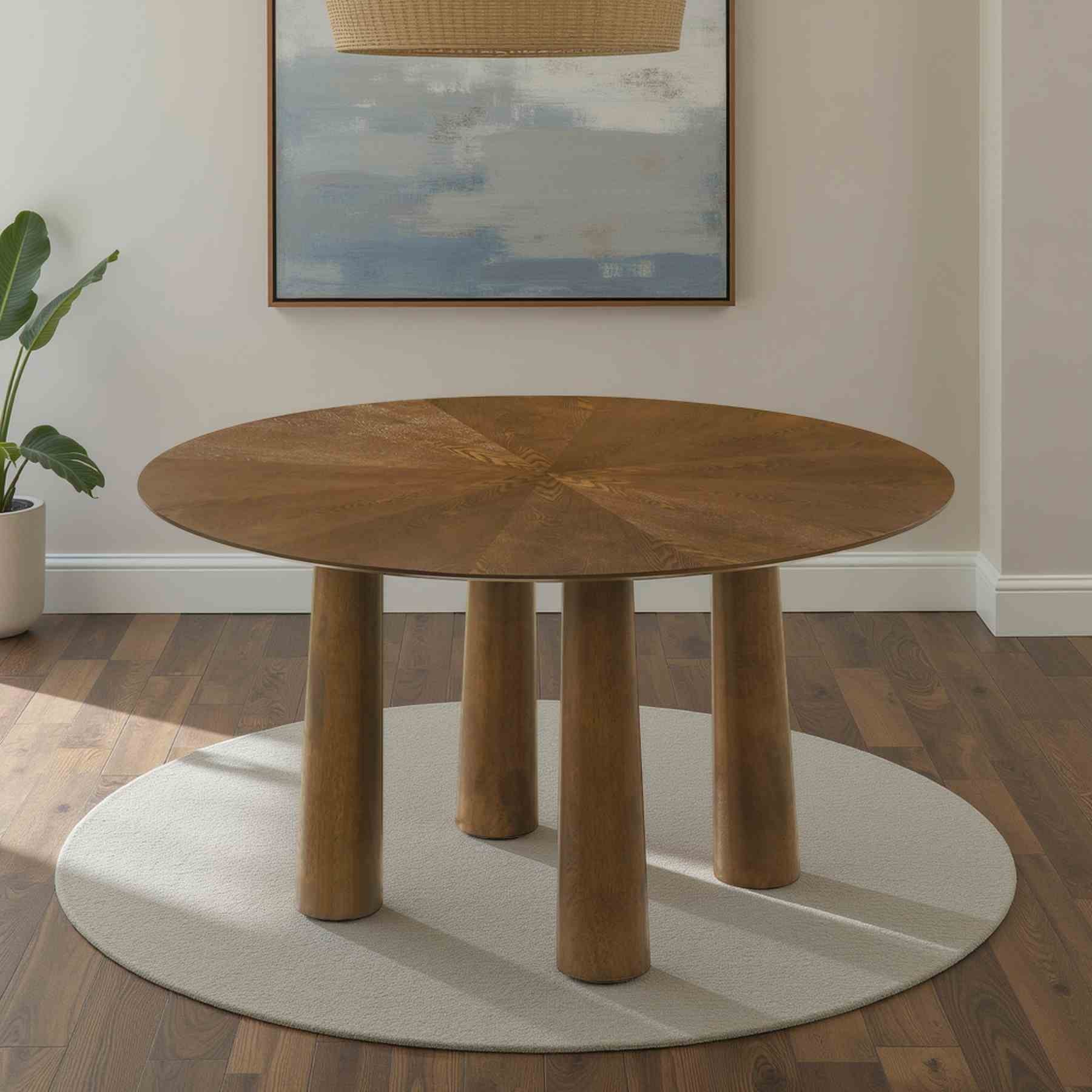 Klarissa Mid-Century Modern 54 in. Round Dining Table in Walnut Finish  - Image 6