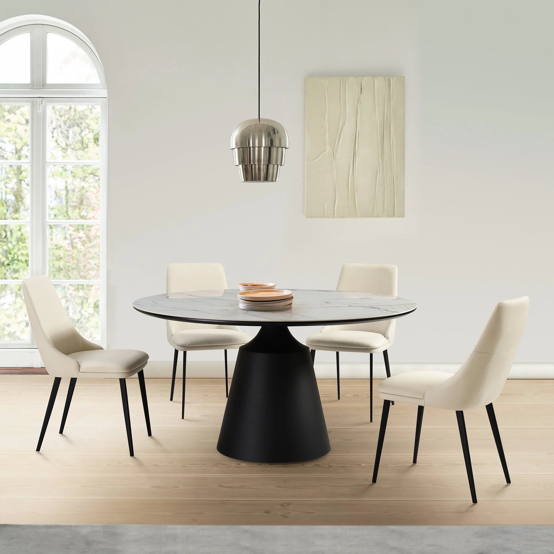 Knox Genesis 5 Piece Dining Set with Sintered Stone Top and Beige Faux Leather Chairs - Image 11