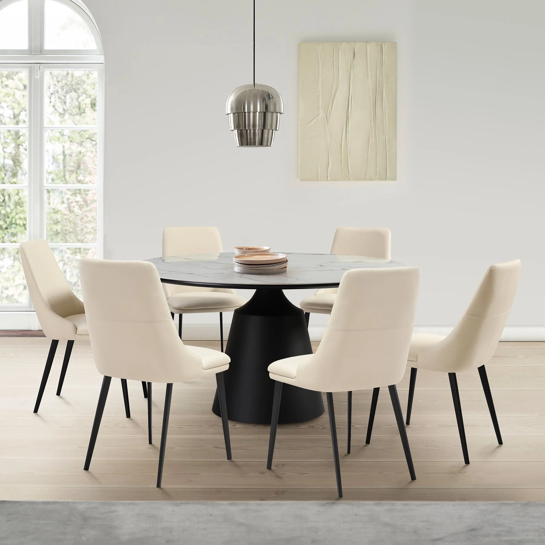 Knox Genesis 7 Piece Dining Set with Sintered Stone Top and Beige Faux Leather Chairs - Image 11