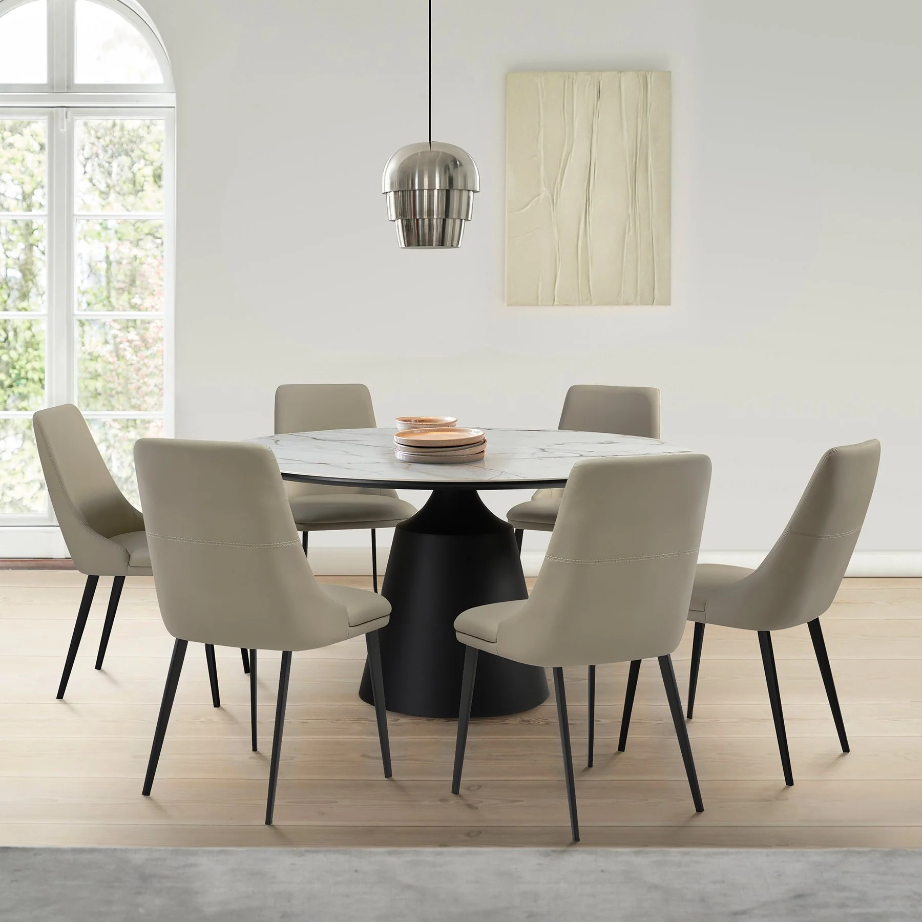 Knox Genesis 7 Piece Dining Set with Sintered Stone Top and Taupe Gray Faux Leather Chairs - Image 11