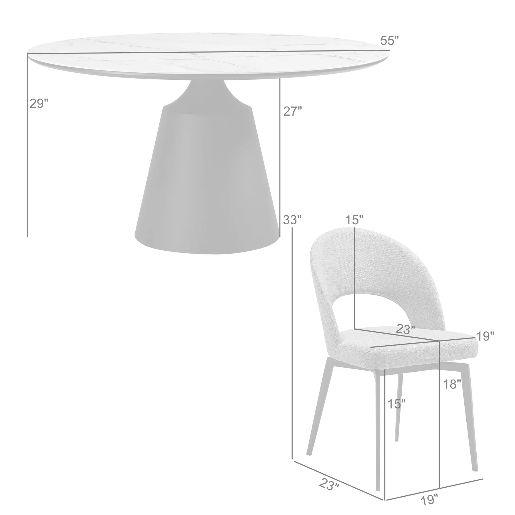 Knox Lucia 7 Piece Dining Set with Sintered Stone Top and Gray Fabric Chairs - Image 10