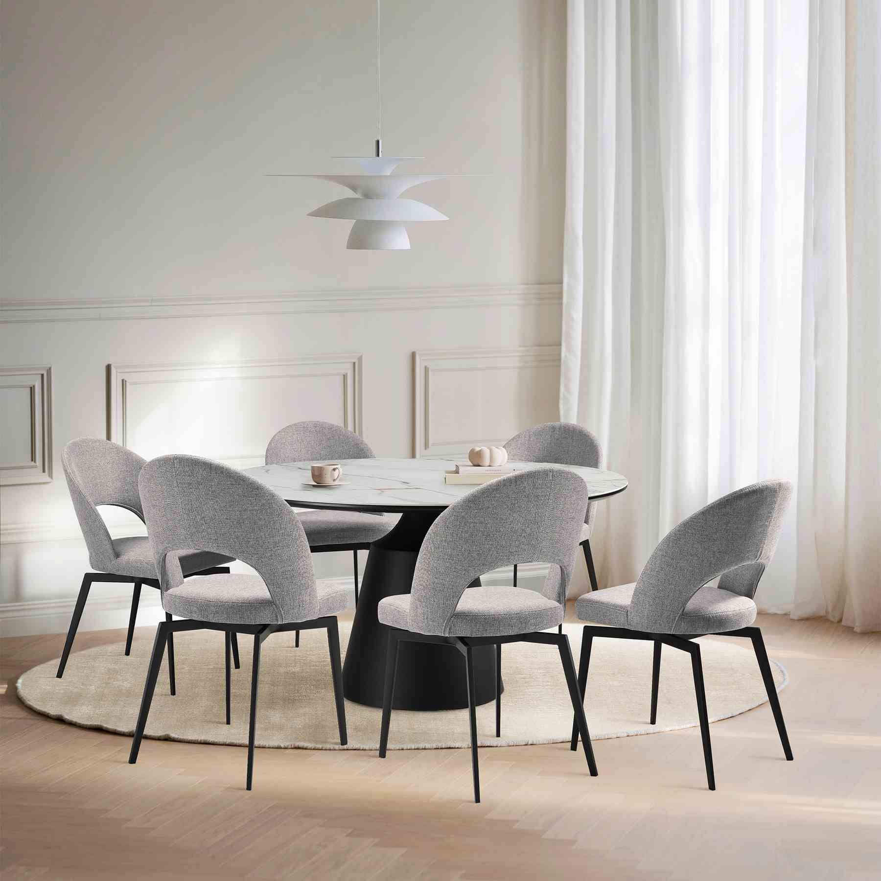 Knox Lucia 7 Piece Dining Set with Sintered Stone Top and Gray Fabric Chairs - Image 11