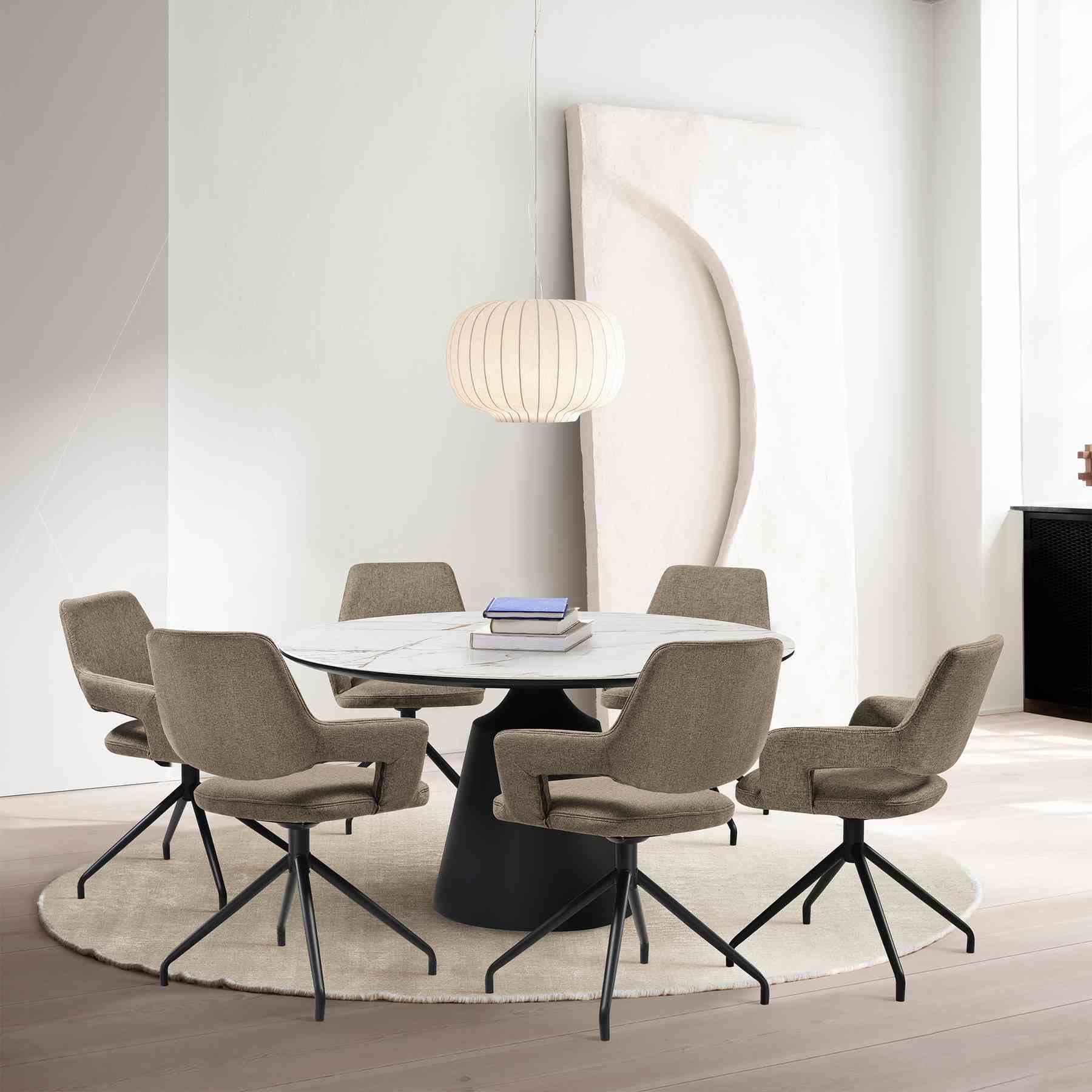 Knox Penny 7 Piece Dining Set with Sintered Stone Top and Brown Fabric Chairs - Image 11