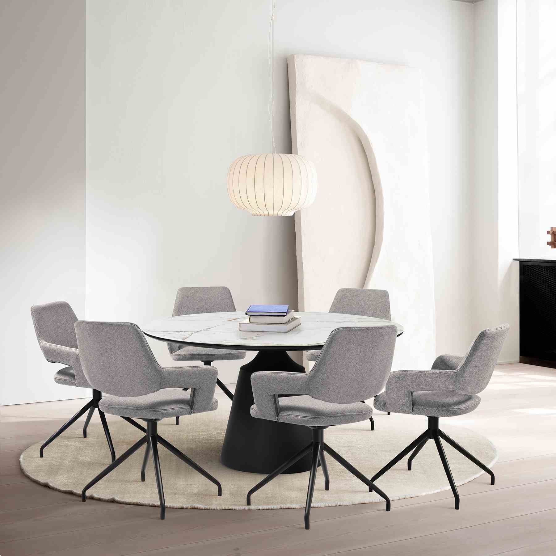 Knox Penny 7 Piece Dining Set with Sintered Stone Top and Gray Fabric Chairs - Image 11