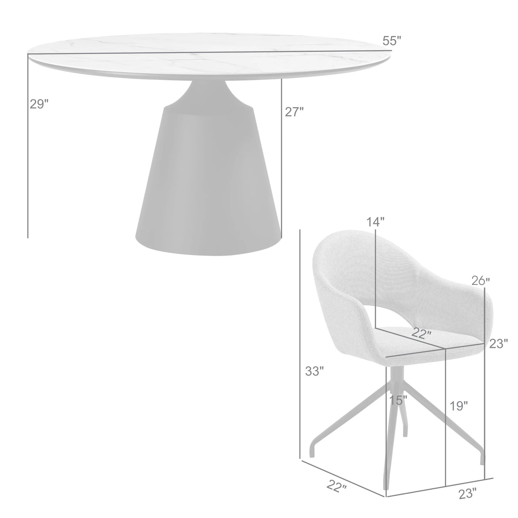 Knox Pria 5 Piece Dining Set with Sintered Stone Top and Gray Fabric Chairs - Image 10