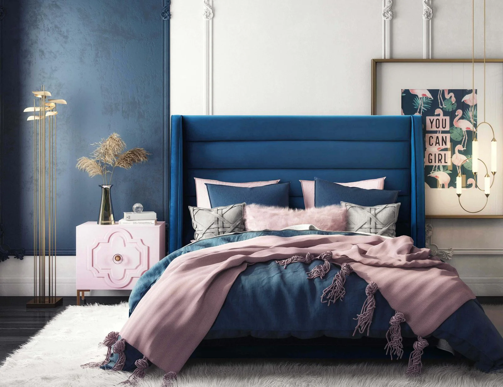 Koah Navy Velvet Bed in Queen - Image 2