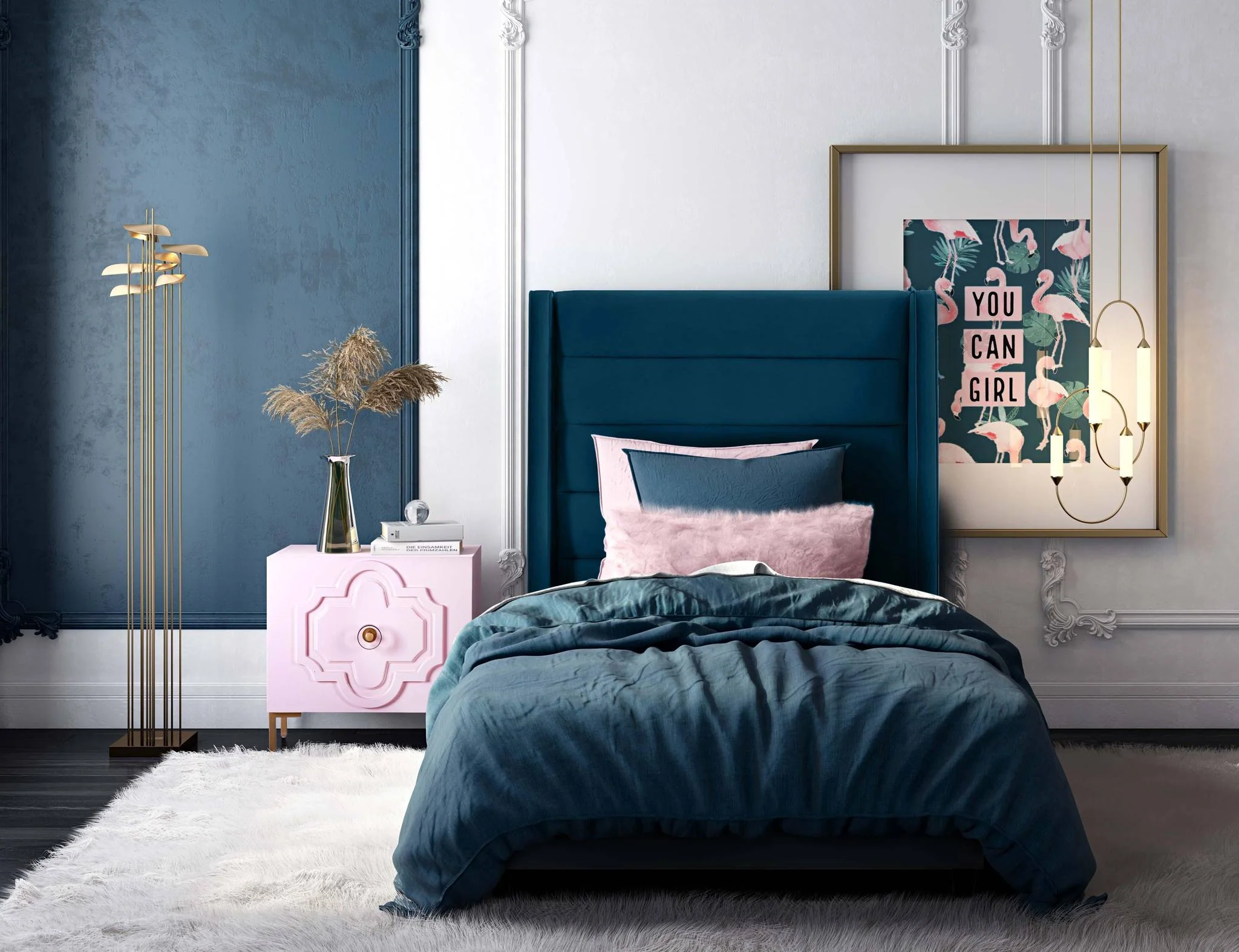 Koah Navy Velvet Bed in Twin - Image 2