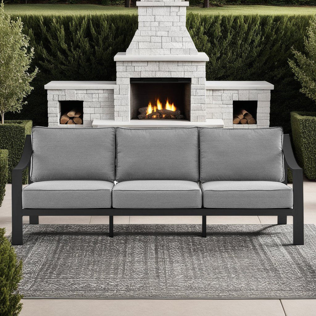 Koda Aluminum Outdoor Sofa in Black and Dark Gray - Image 9