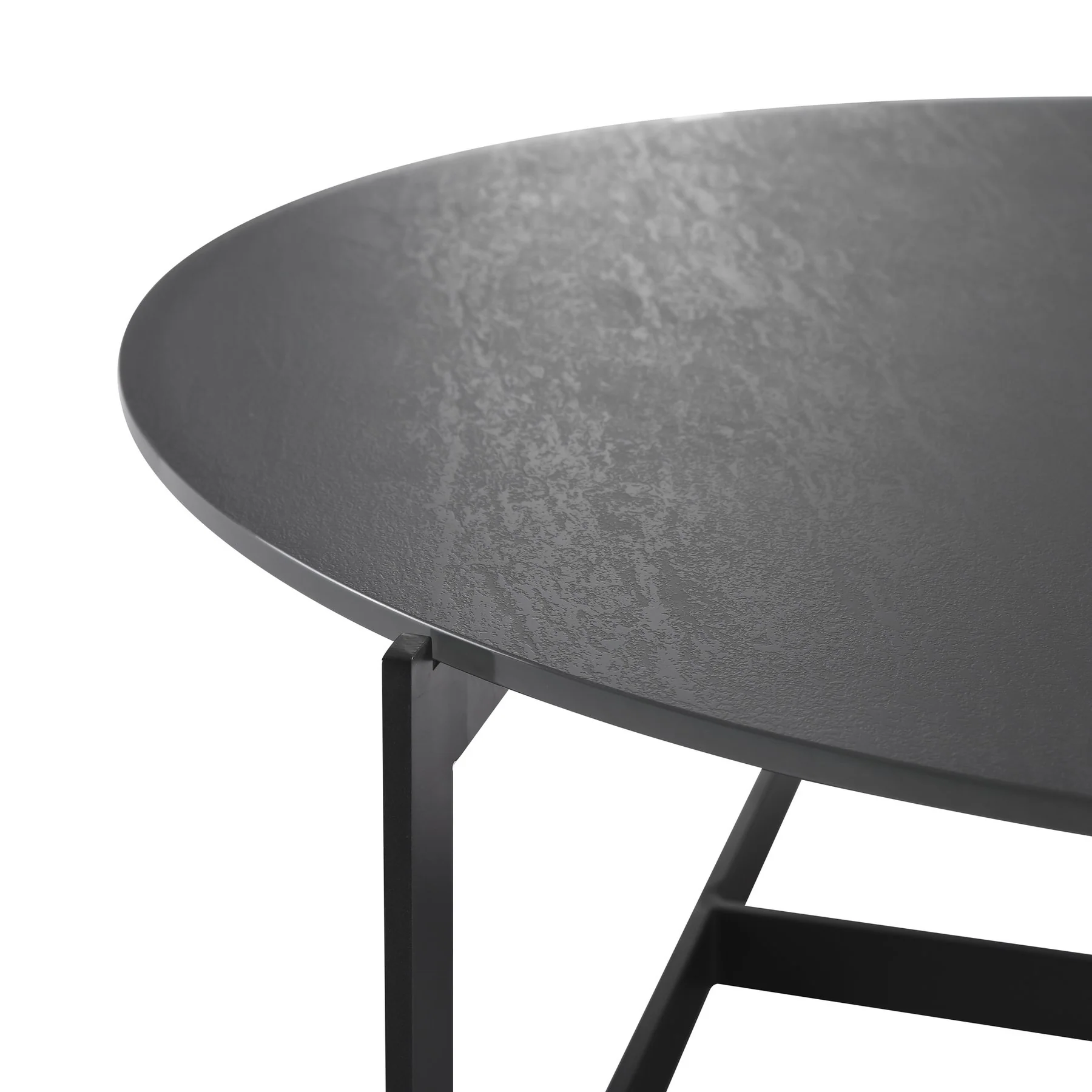 Krike Modern Industrial 40 in. Round Gray Coffee Table with Tempered Glass Top - Image 6