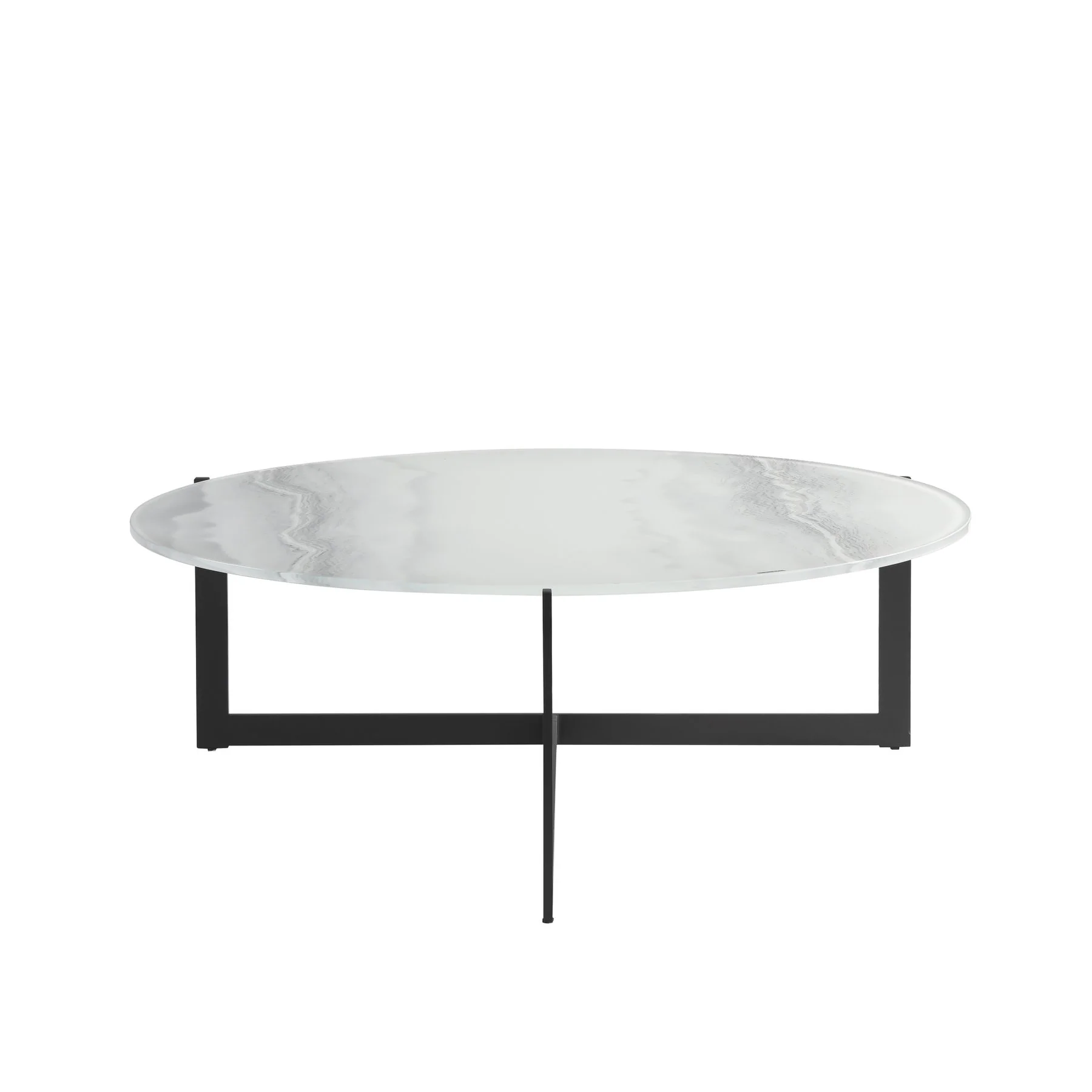 Krike Modern Industrial 40 in. Round White Coffee Table with Tempered Glass Top - Image 2