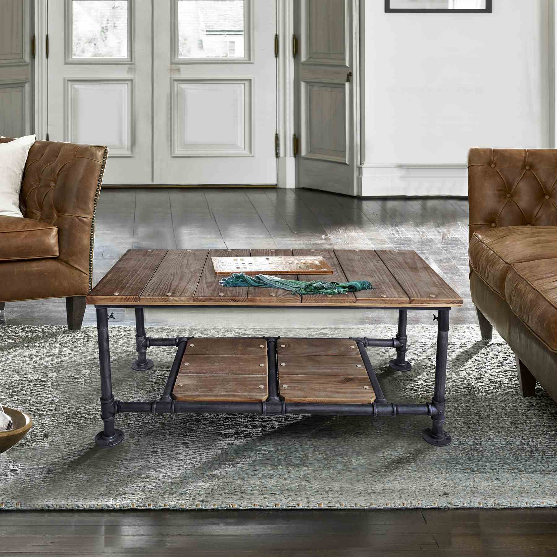 Kyle Industrial Coffee Table in Industrial Gray and Pine Wood Top - Image 4