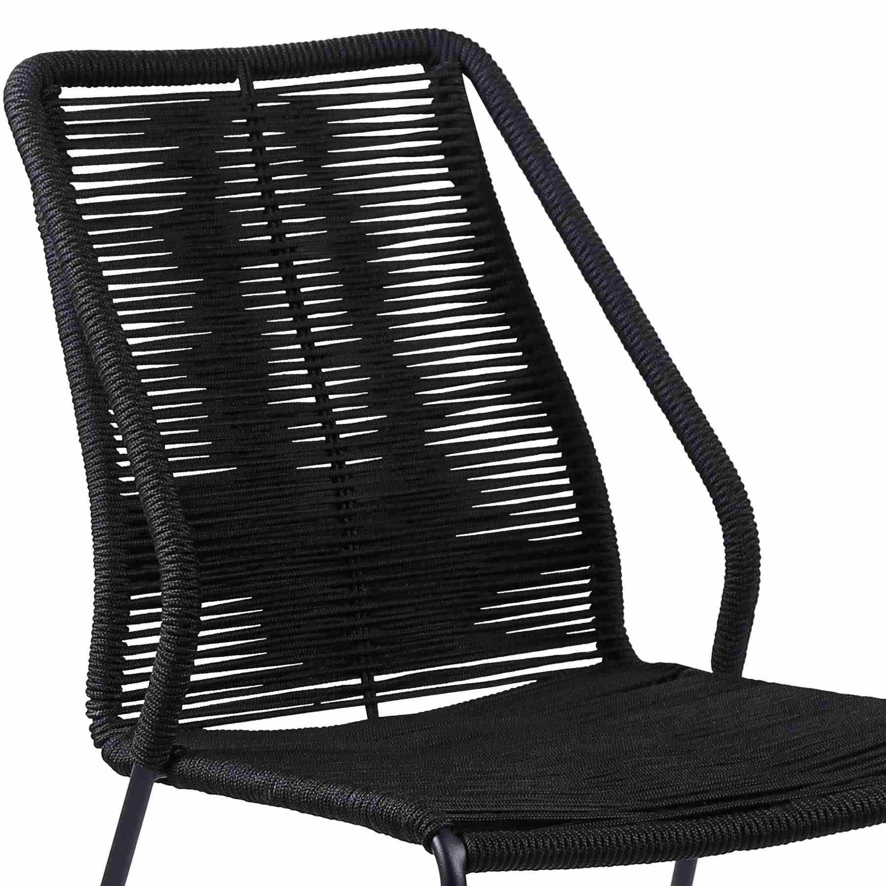 Kylie and Clip 3 Piece Outdoor Patio 36" Dining Set in Black Eucalyptus Wood and Black Rope - Image 6
