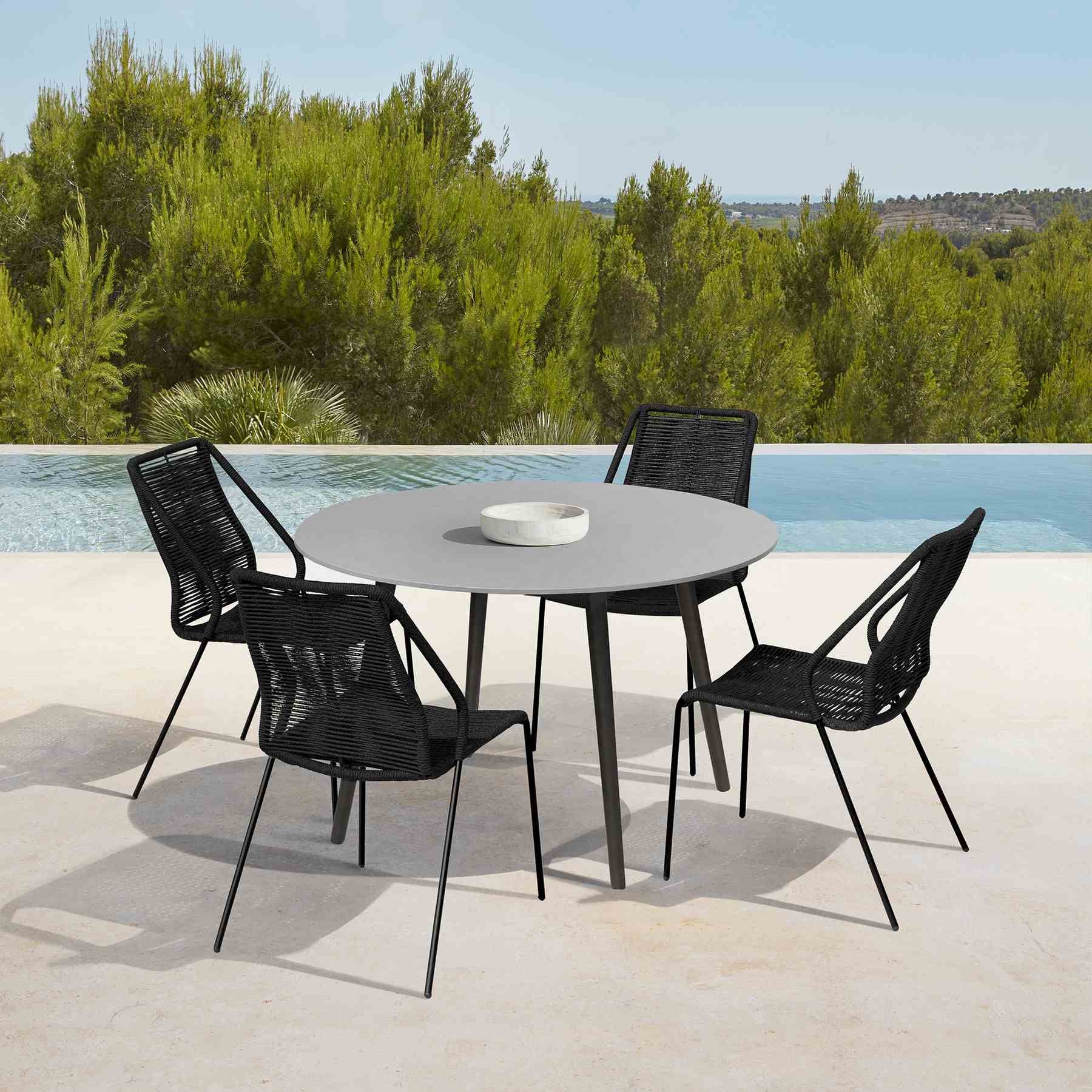 Kylie and Clip Outdoor Patio 5 Piece Dining Set in Black Rope with Black Eucalyptus Wood - Image 14