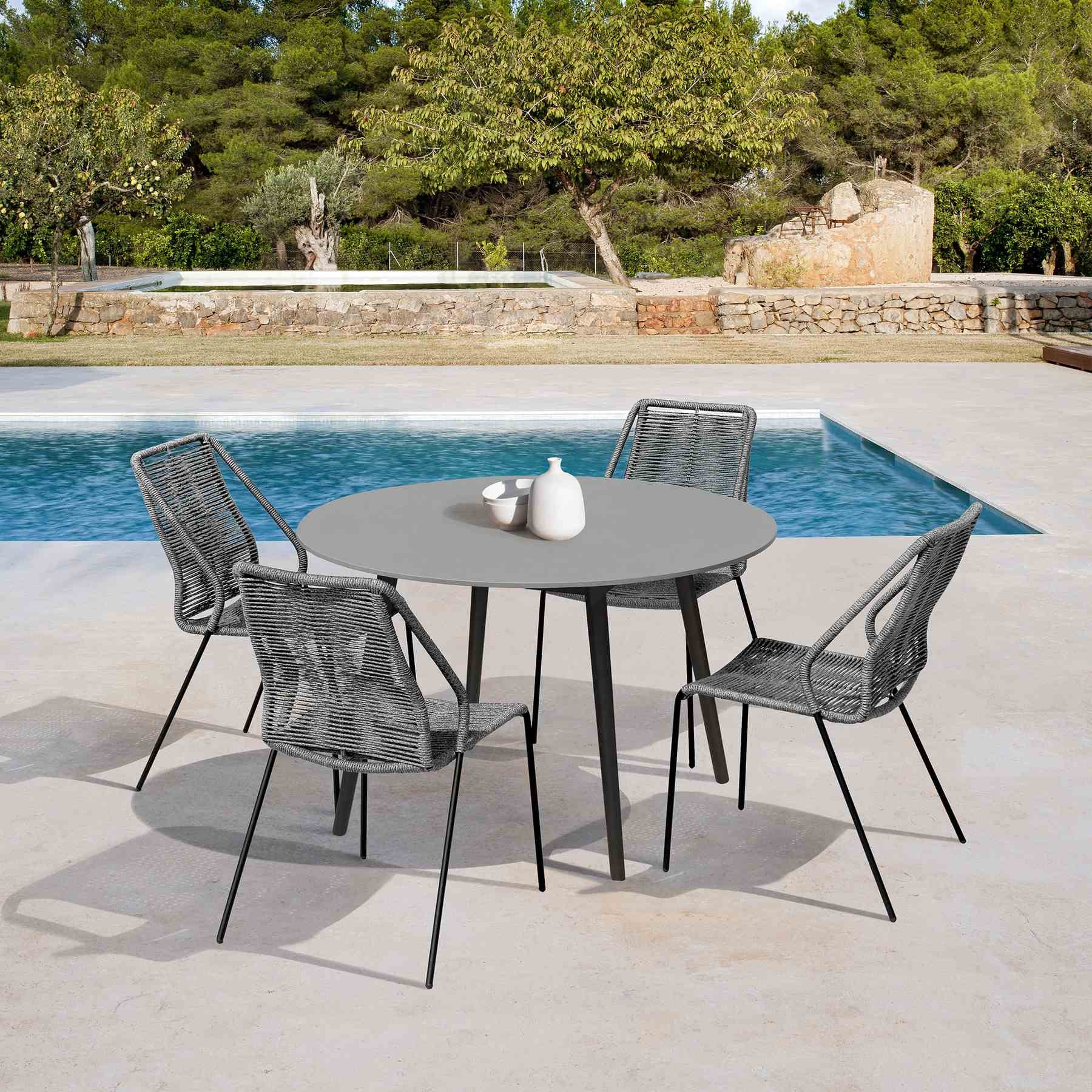 Kylie and Clip Outdoor Patio 5 Piece Dining Set in Gray Rope with Black Eucalyptus Wood - Image 14